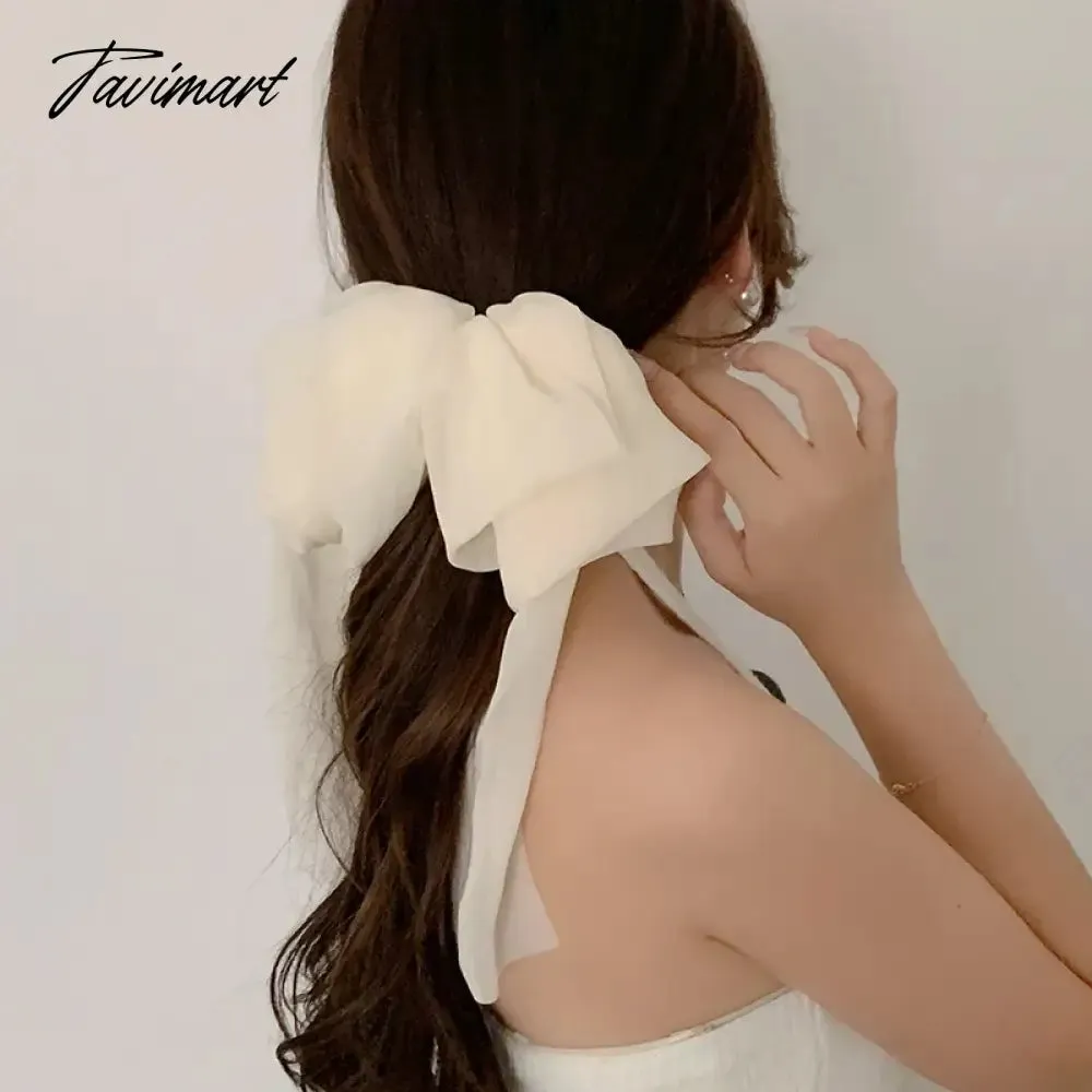 TAVIMART -  Chiffon Multi-layer Large Barrette Bow Hairpin For Female Streamer Fairy Back Head Ponytail Spring Clip French Lazy Headdress