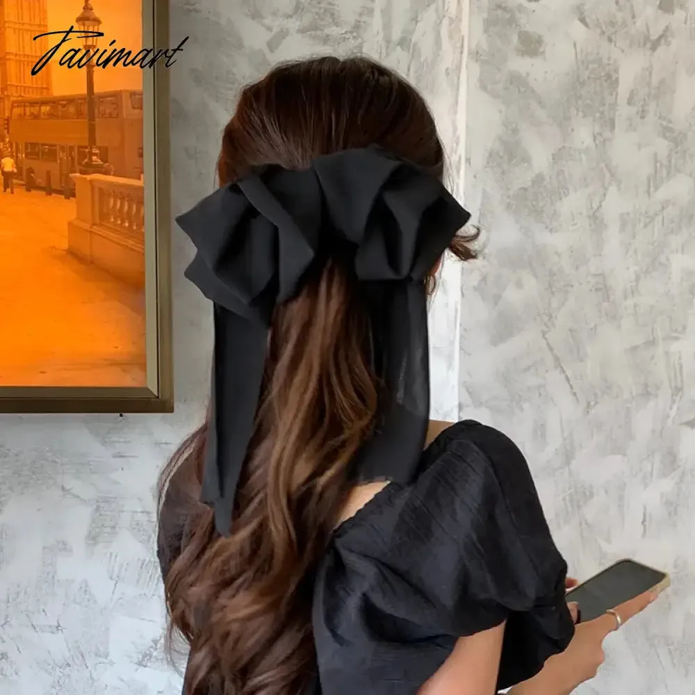 TAVIMART -  Chiffon Multi-layer Large Barrette Bow Hairpin For Female Streamer Fairy Back Head Ponytail Spring Clip French Lazy Headdress