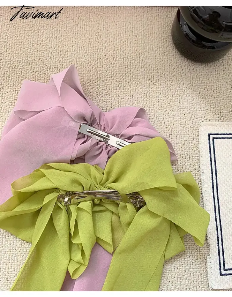 TAVIMART -  Chiffon Multi-layer Large Barrette Bow Hairpin For Female Streamer Fairy Back Head Ponytail Spring Clip French Lazy Headdress