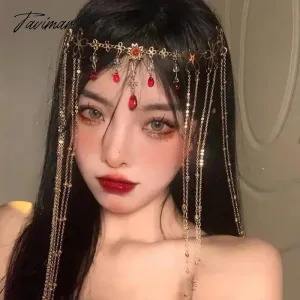 Tavimart Hair Ornament Fashion Retro Water Drop Hairpin Rhinestone Long Tassel Shiny Crystal Headband Women Simple Hair Accessories