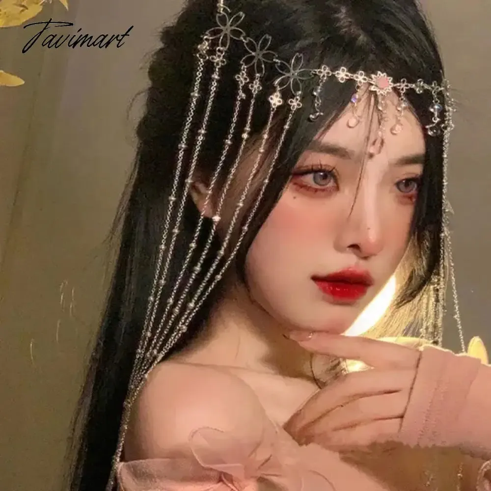 Tavimart Hair Ornament Fashion Retro Water Drop Hairpin Rhinestone Long Tassel Shiny Crystal Headband Women Simple Hair Accessories