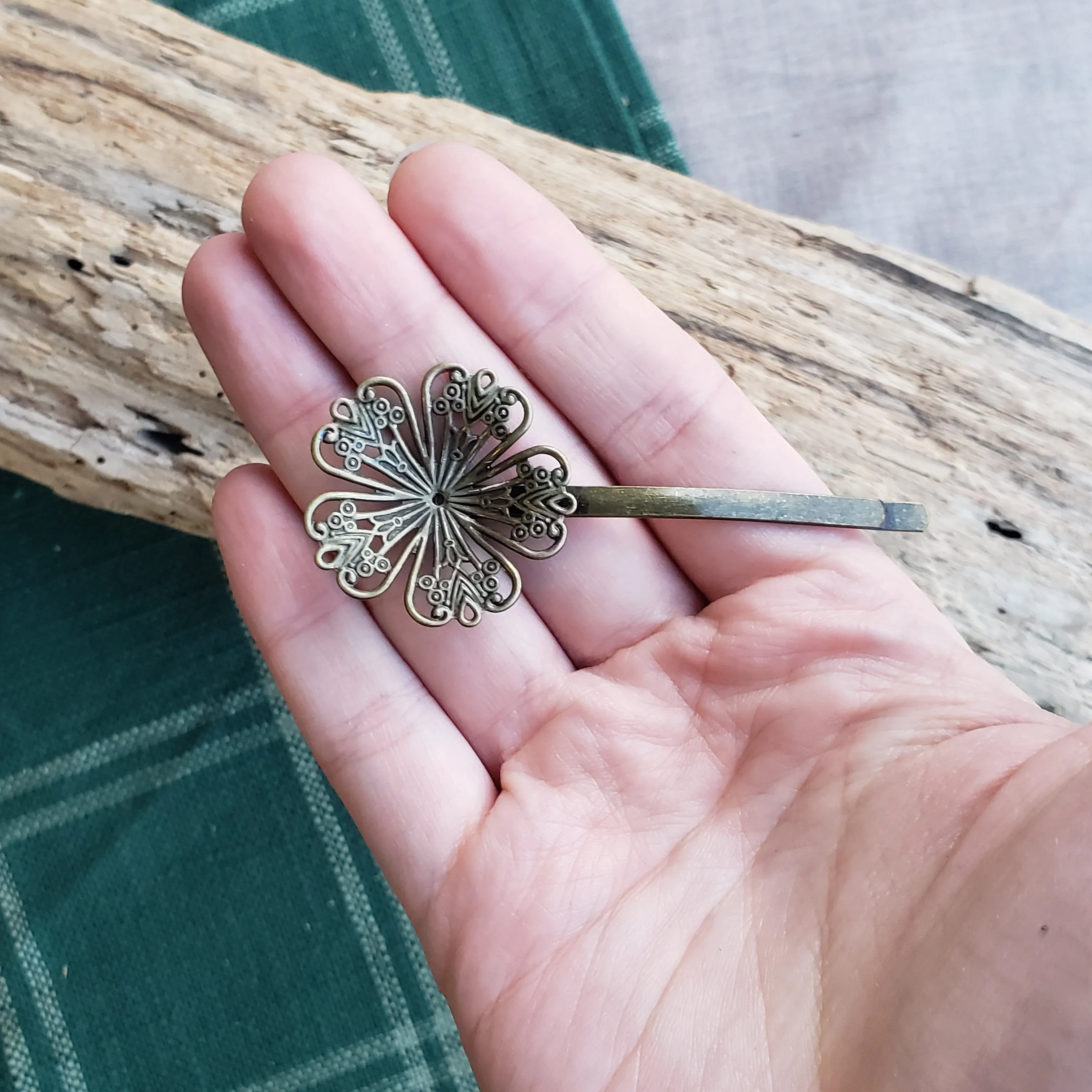 Tiny Brass Flower Hairpin