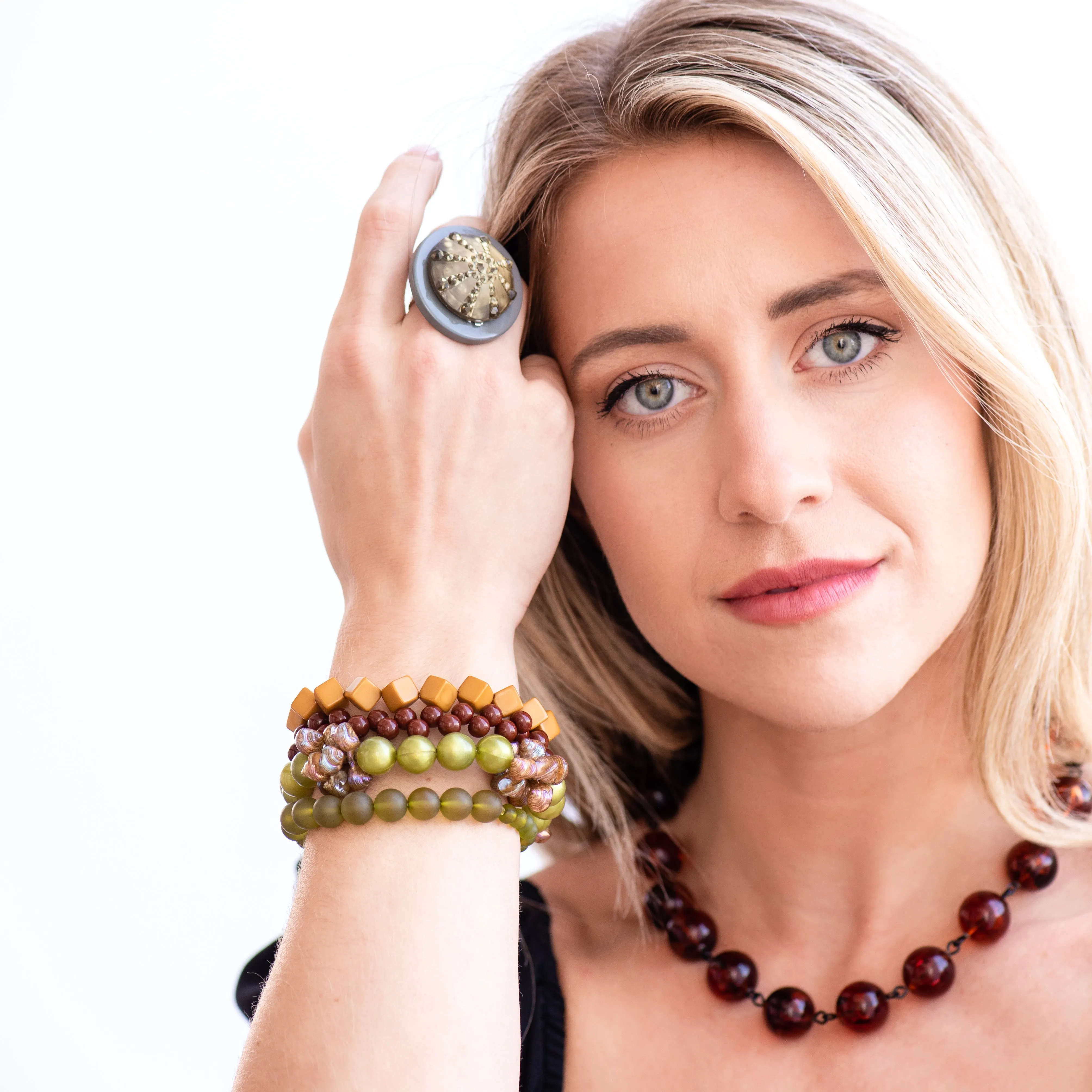 Tortoise Brown Beaded Amelia Necklace