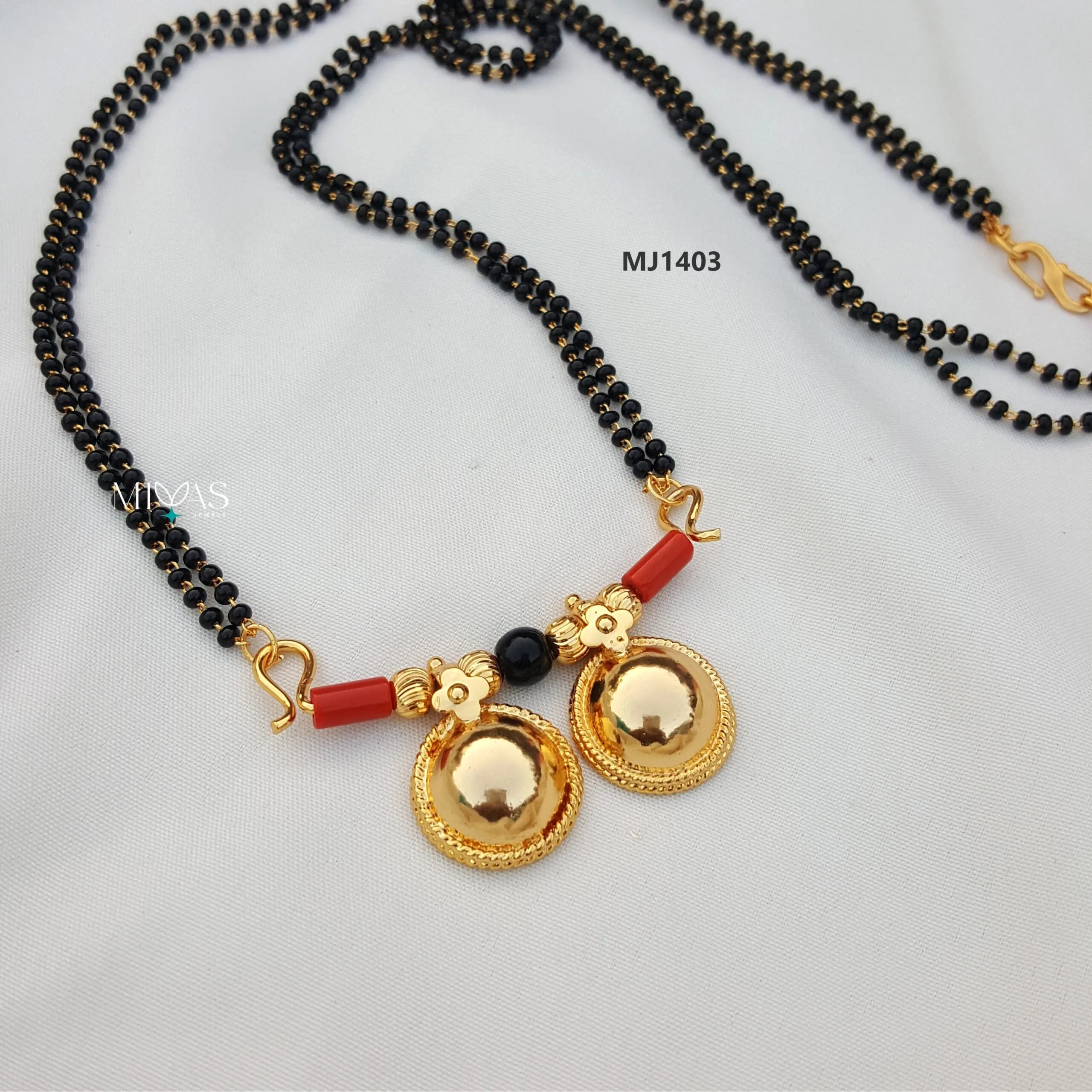 Traditional Andhra Style Double coral Black Beaded Mangalsutra Chain