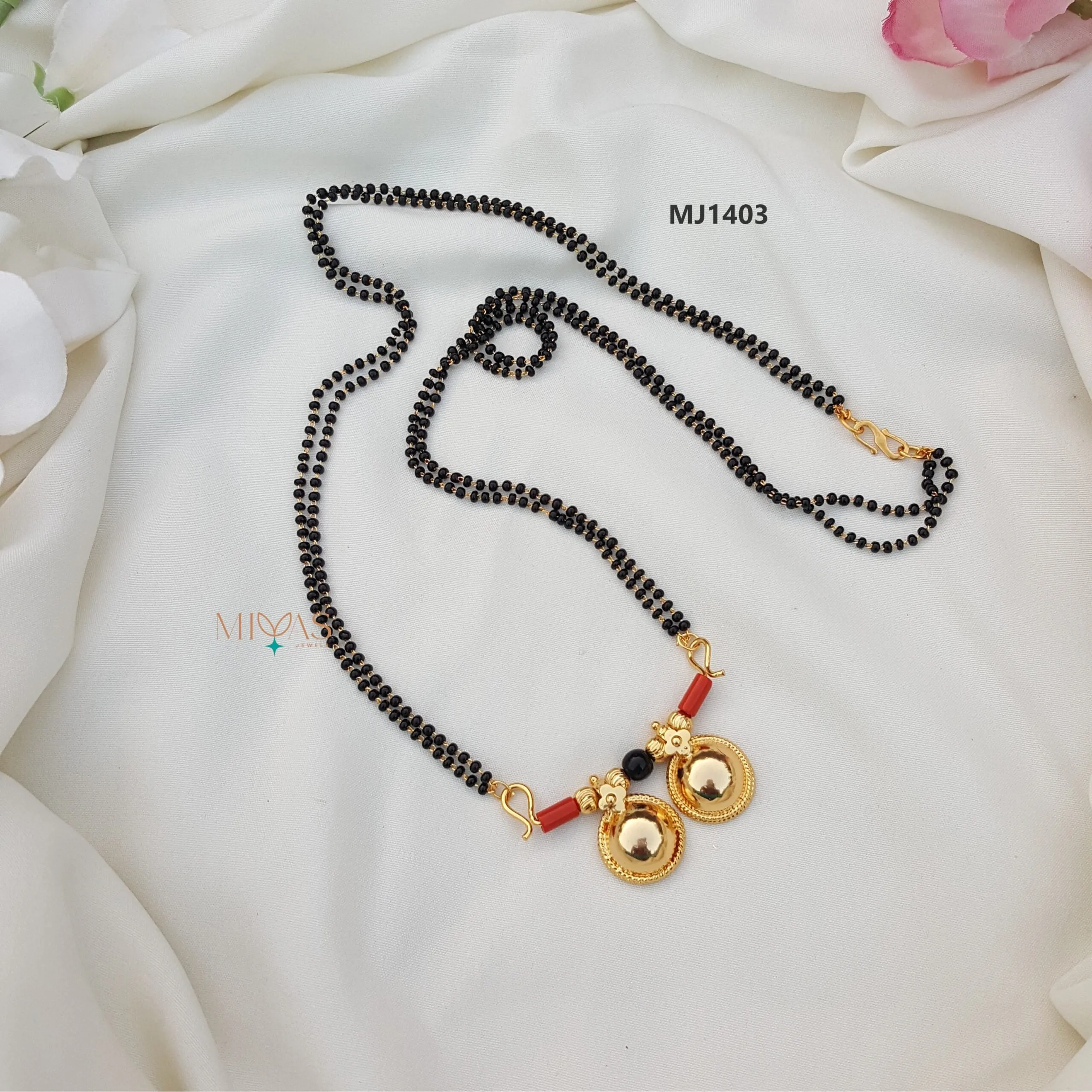 Traditional Andhra Style Double coral Black Beaded Mangalsutra Chain