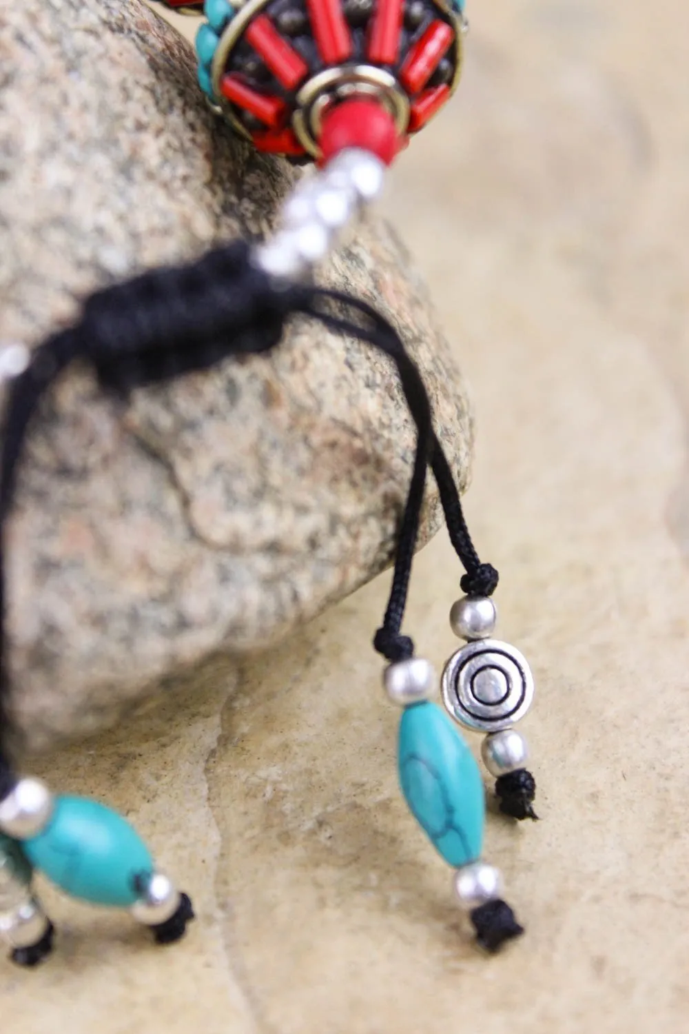 Traditional Turquoise and Coral Large Bead Bracelet