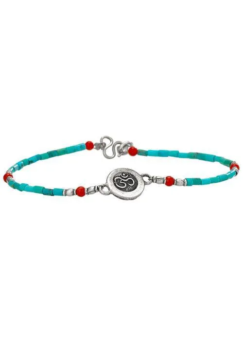 Turq Sm Coral Om Bead - Bracelet