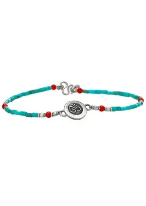 Turq Sm Coral Om Bead - Bracelet