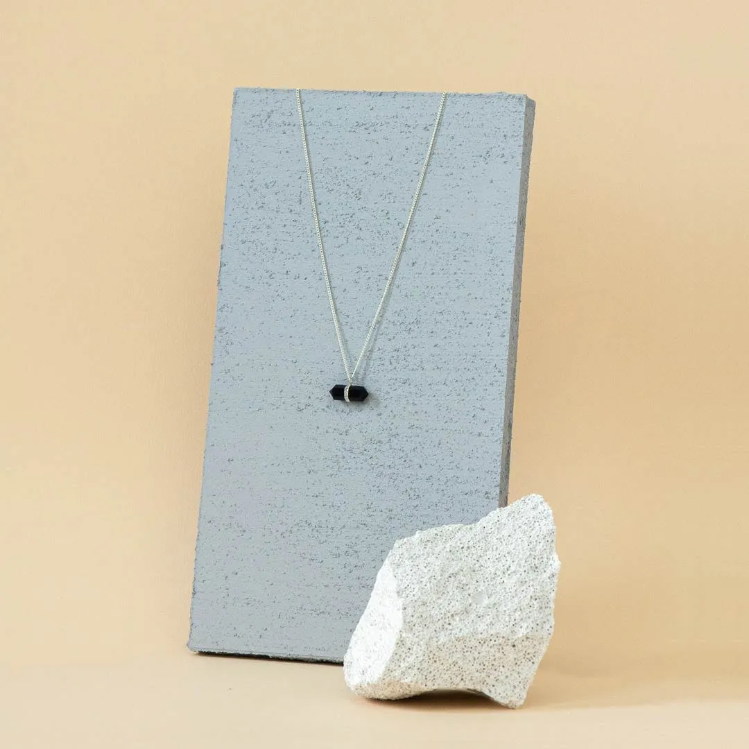 Unity Silver Necklace with Double-Direction Black Obsidian Crystal
