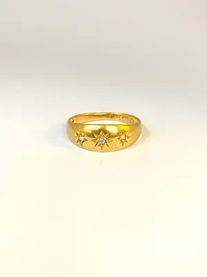 Vintage, 18ct Gold, Diamond, 3 Star, Gypsy Starburst Ring, Hallmarked 18ct Gold, Birmingham, 1942