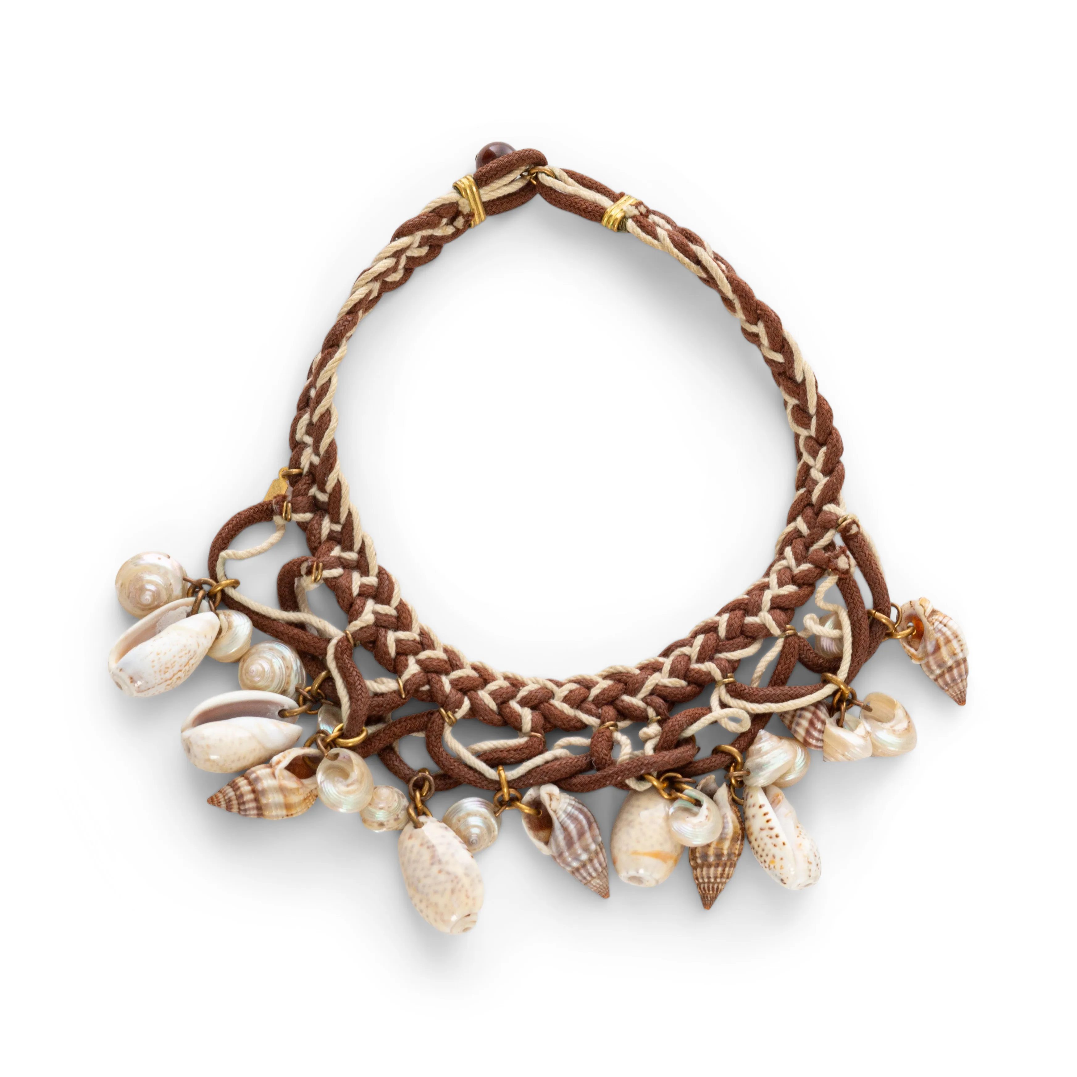 Vintage Brown and Cream Braided Shell Necklace