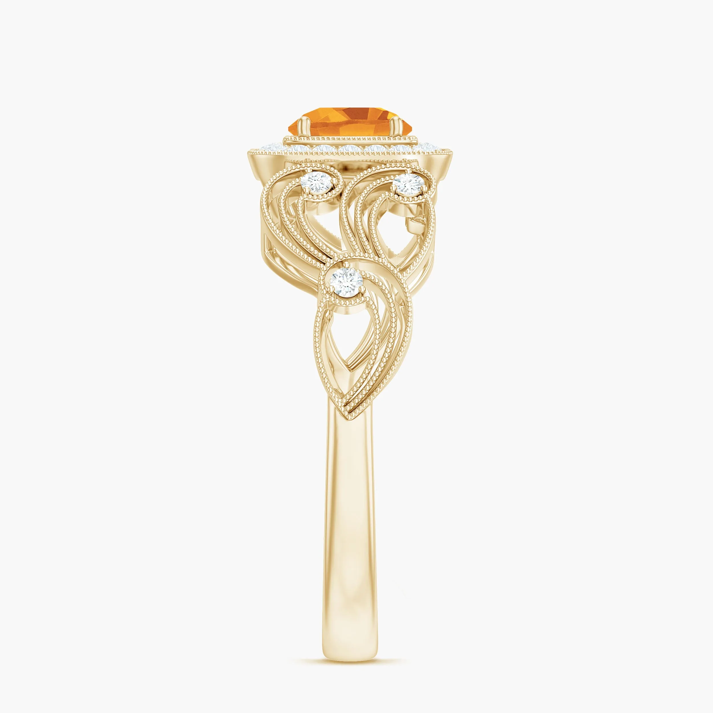 Vintage Citrine and Diamond Milgrain Engagement Ring