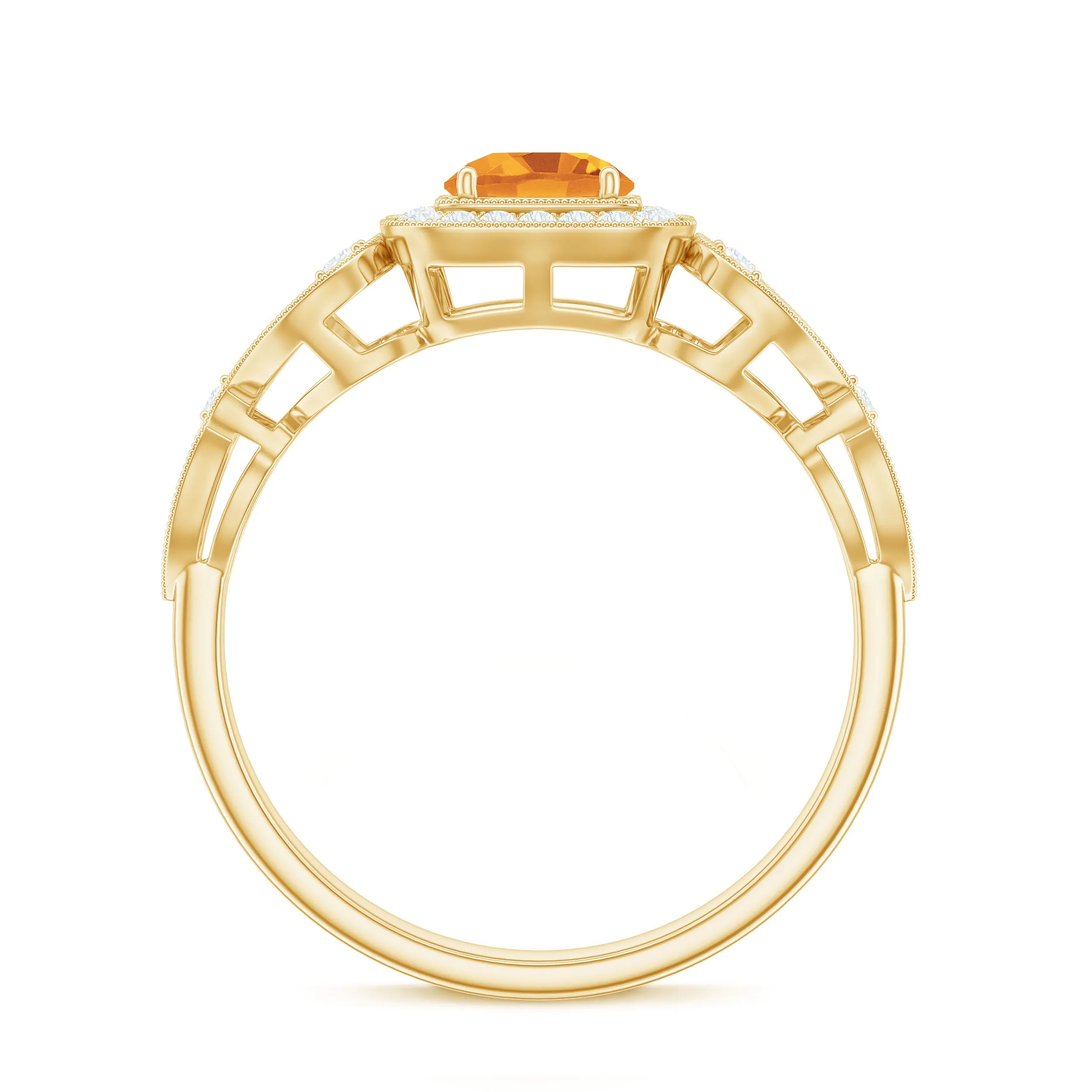 Vintage Citrine and Diamond Milgrain Engagement Ring