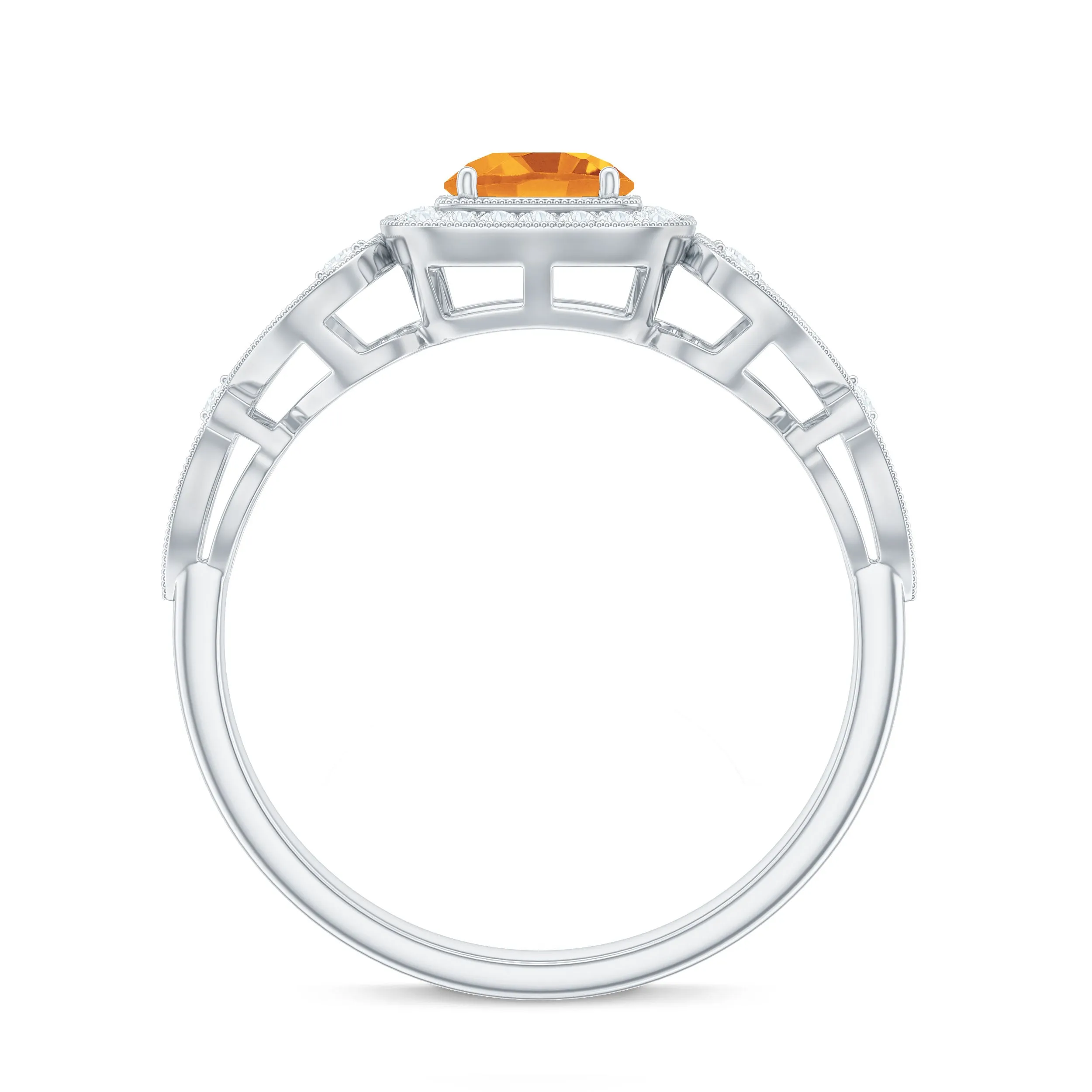 Vintage Citrine and Diamond Milgrain Engagement Ring