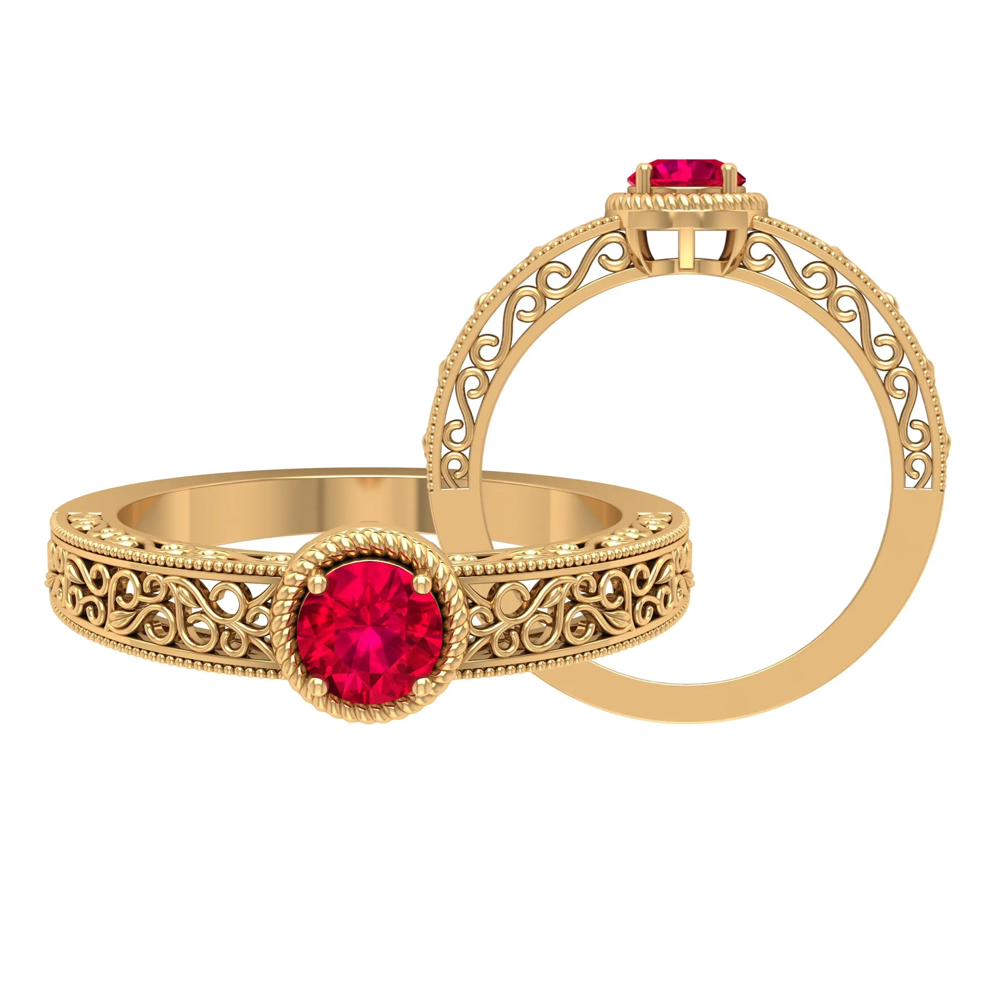 Vintage Inspired Ruby Solitaire Engagement Ring