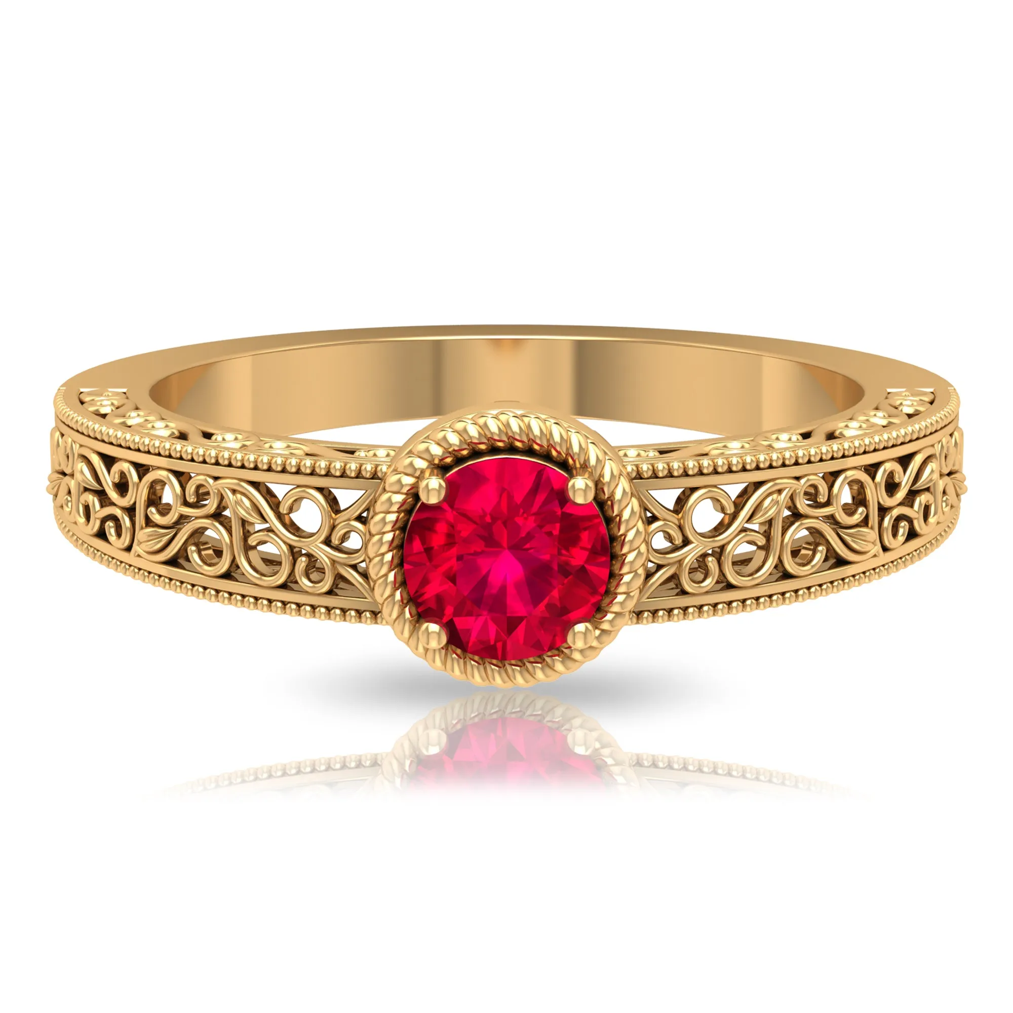 Vintage Inspired Ruby Solitaire Engagement Ring
