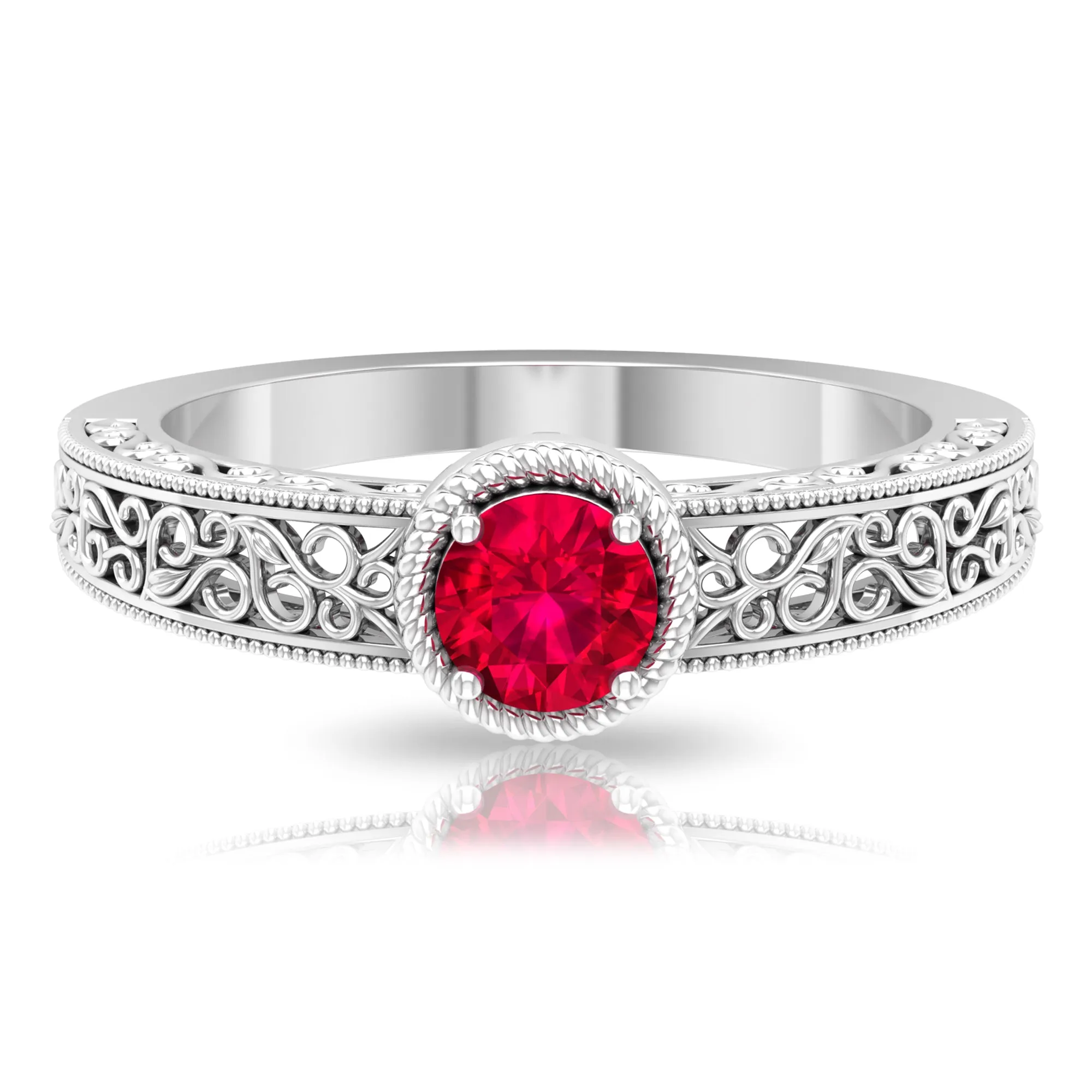 Vintage Inspired Ruby Solitaire Engagement Ring