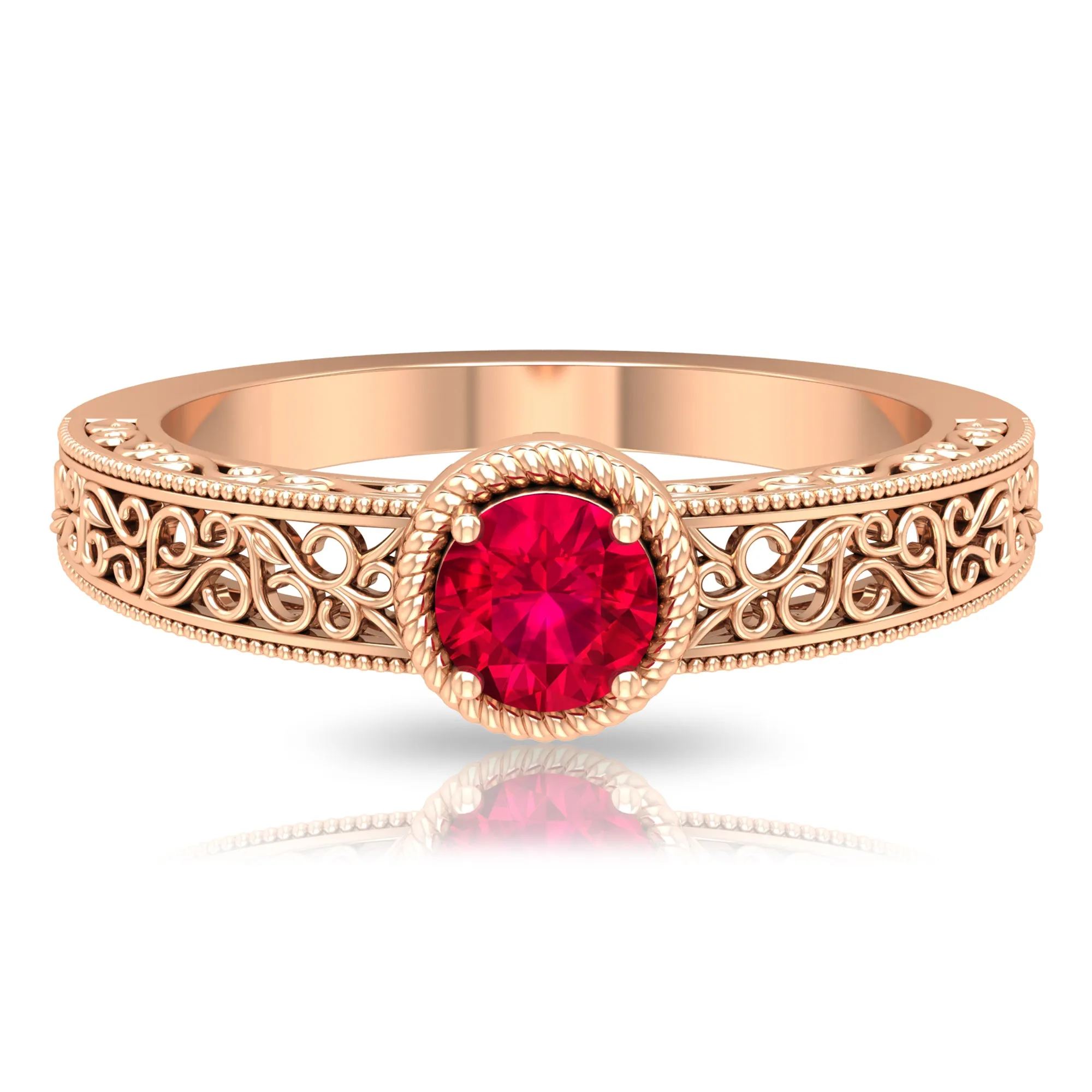 Vintage Inspired Ruby Solitaire Engagement Ring