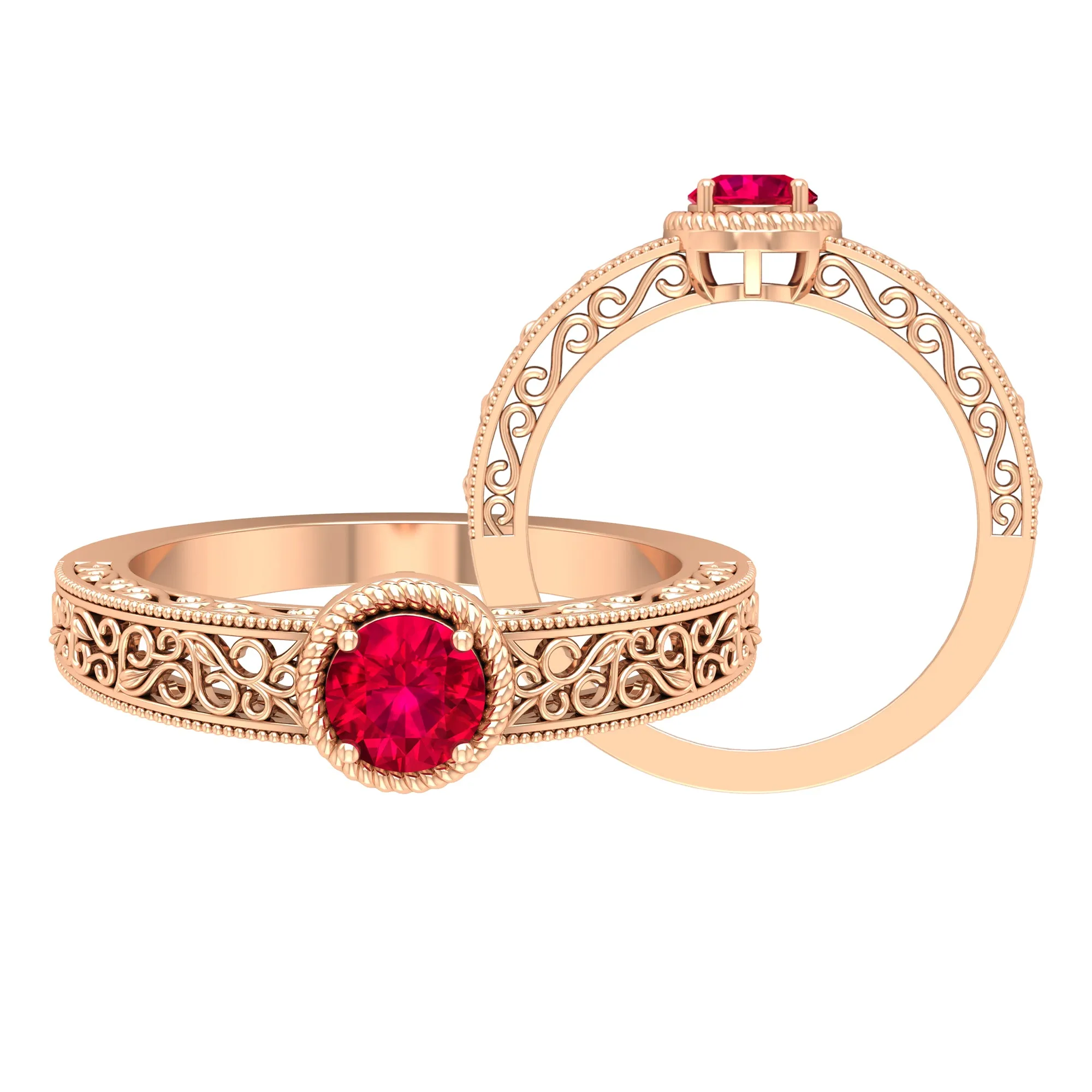 Vintage Inspired Ruby Solitaire Engagement Ring