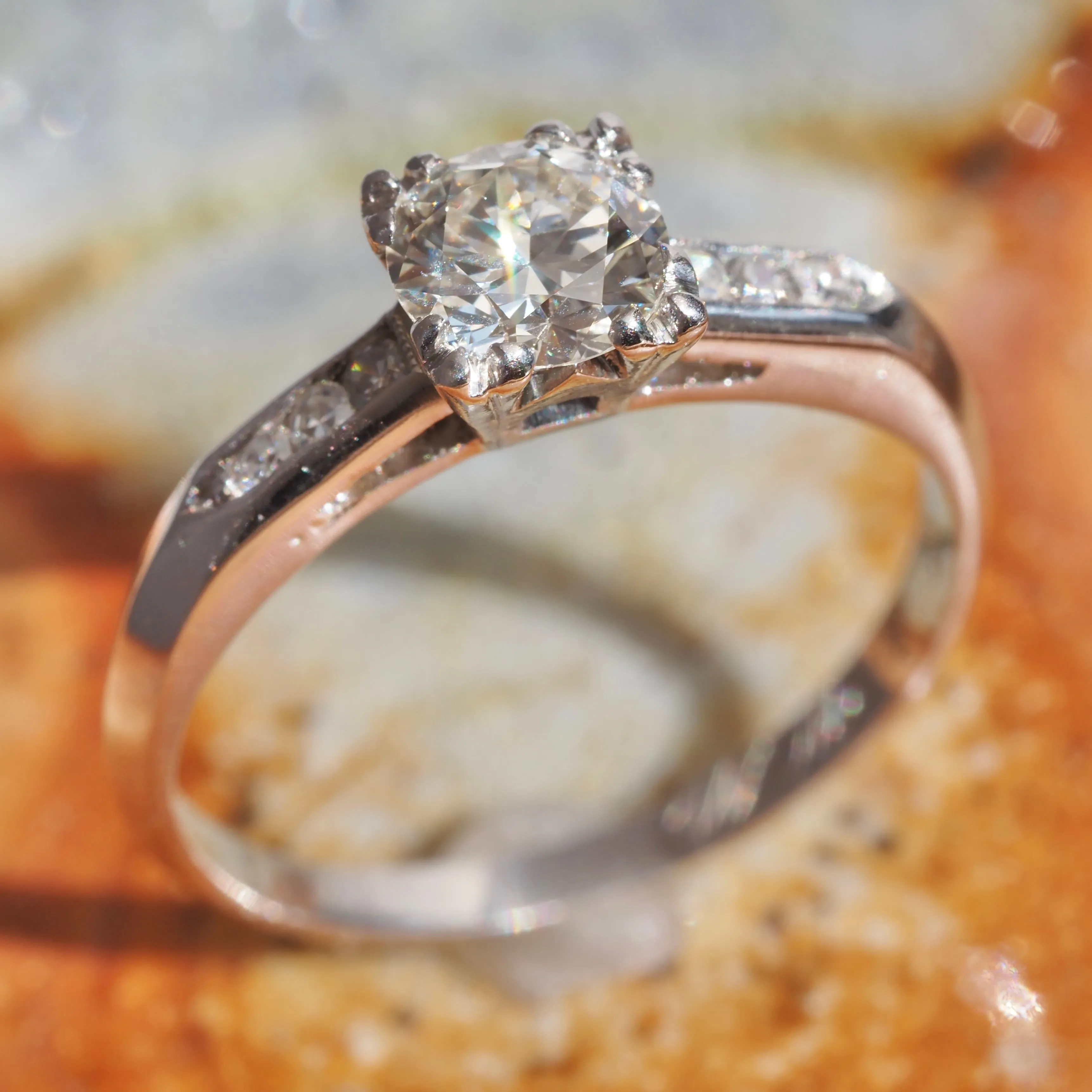 Vintage Platinum Early Modern Brilliant Transitional Cut Diamond Engagement Ring