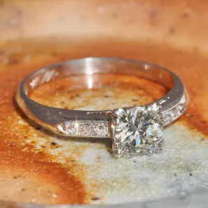 Vintage Platinum Early Modern Brilliant Transitional Cut Diamond Engagement Ring