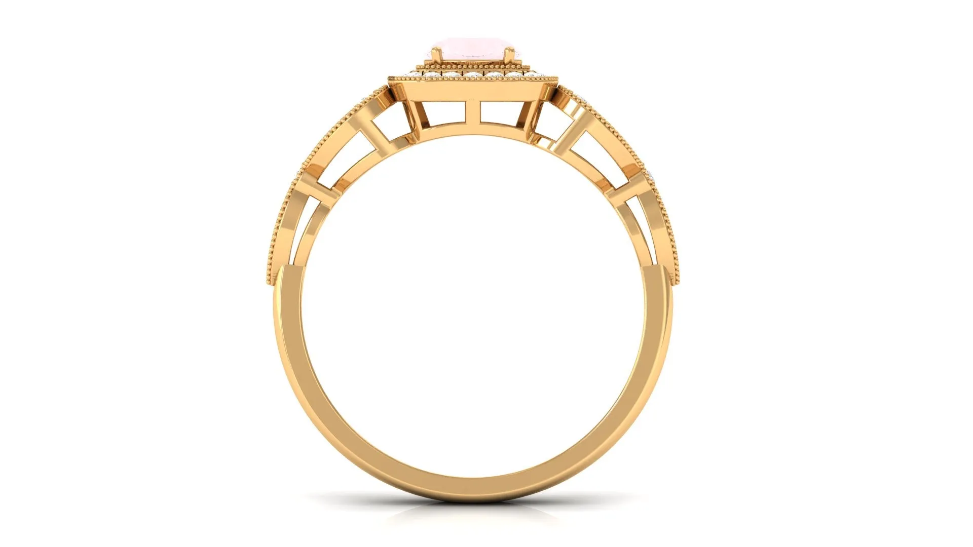 Vintage Rose Quartz and Diamond Milgrain Engagement Ring