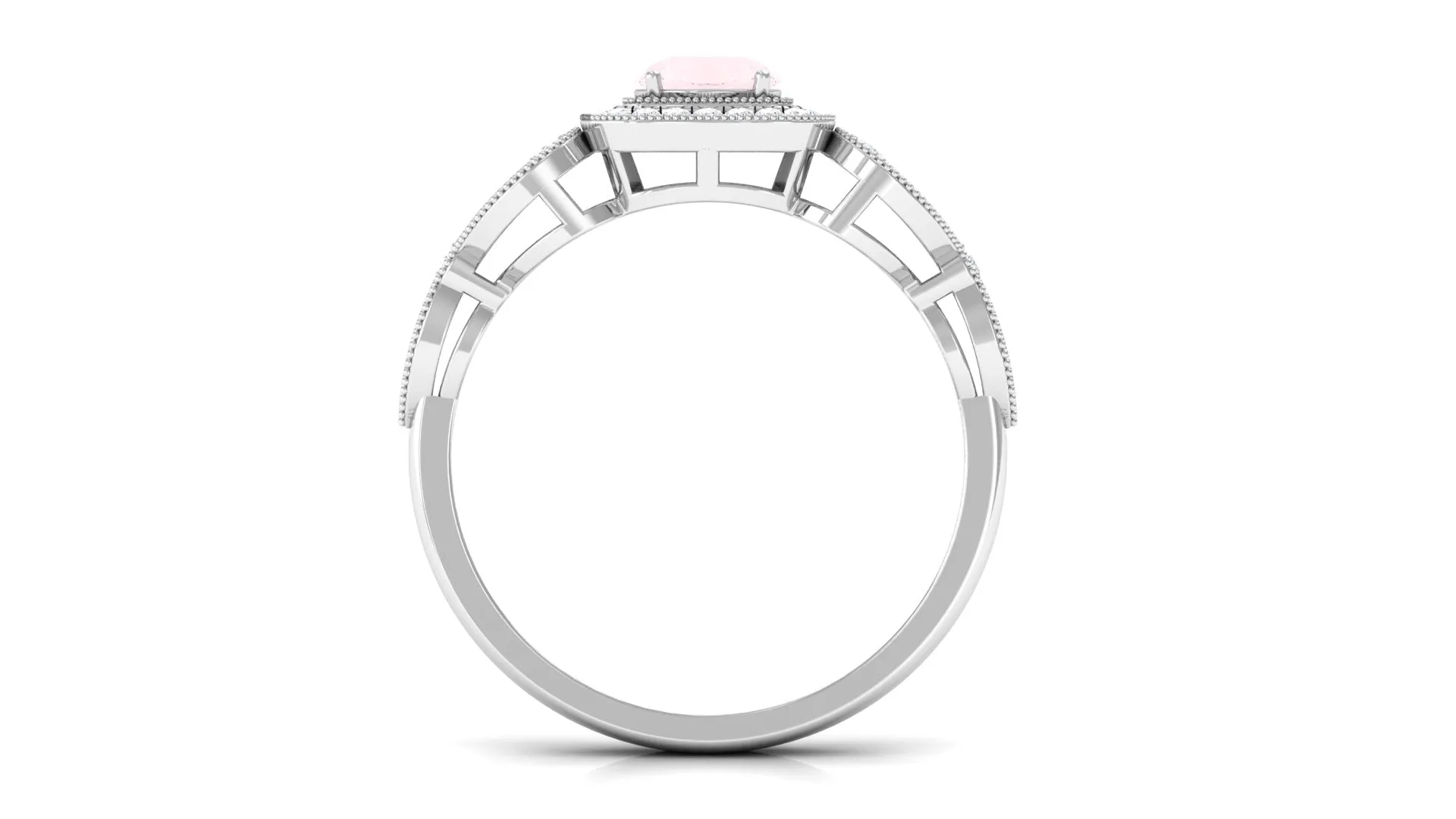 Vintage Rose Quartz and Diamond Milgrain Engagement Ring