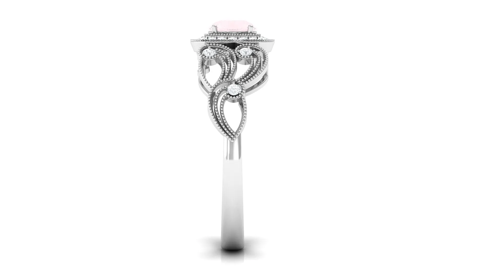 Vintage Rose Quartz and Diamond Milgrain Engagement Ring