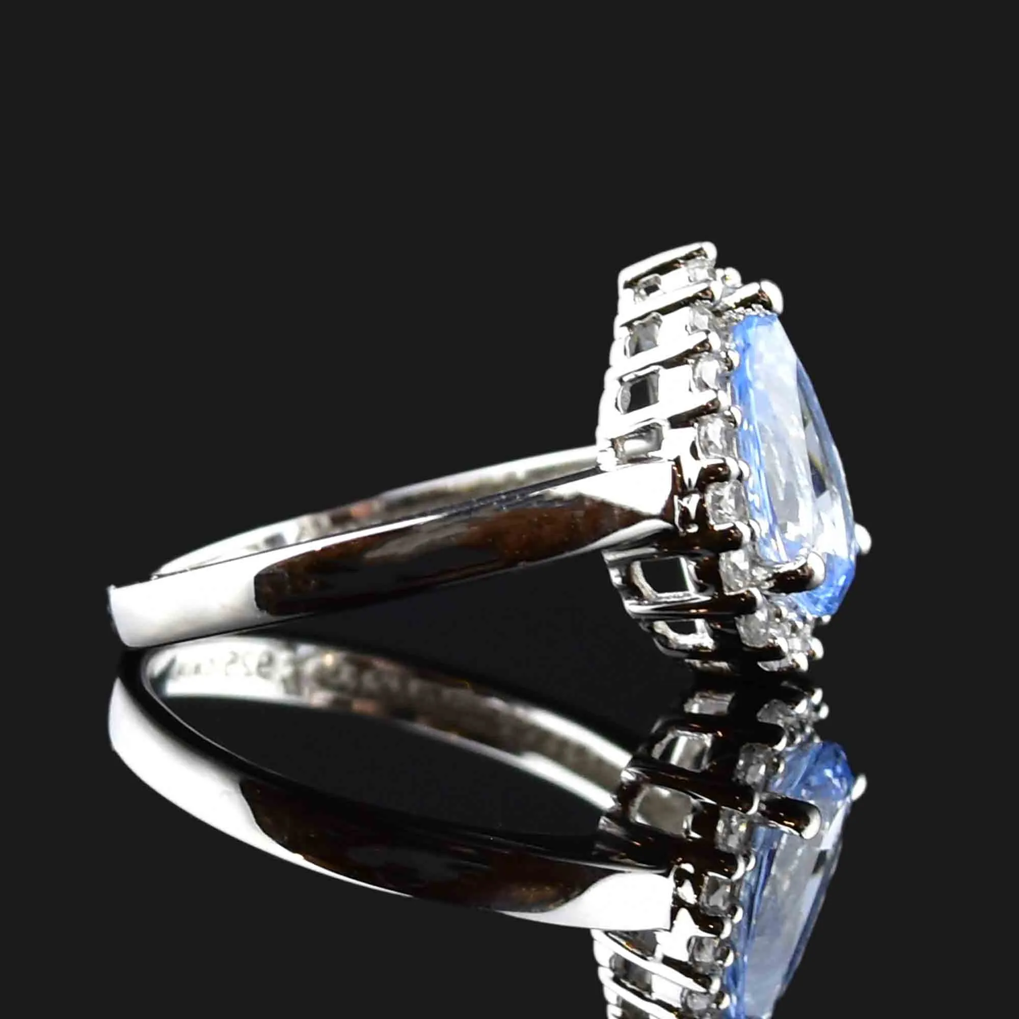 Vintage Sterling Silver Pear Cut Blue Topaz Halo Ring