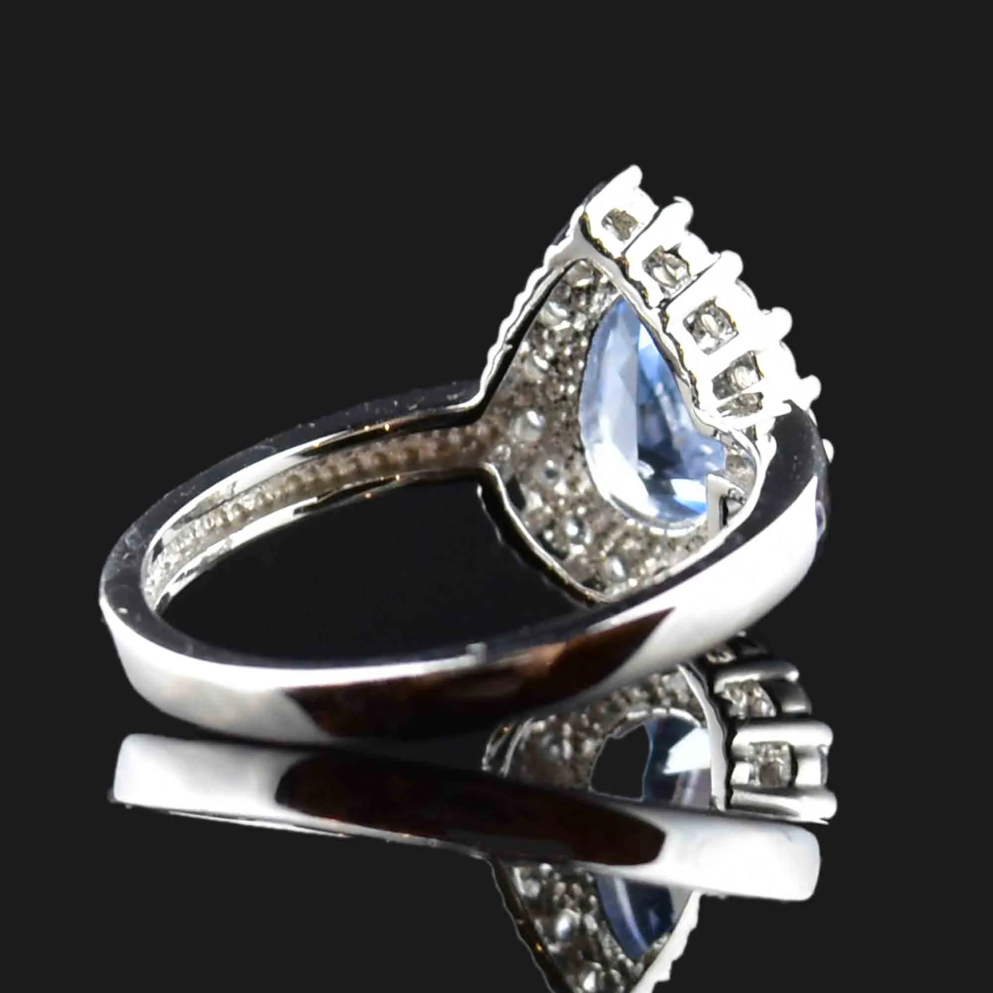 Vintage Sterling Silver Pear Cut Blue Topaz Halo Ring