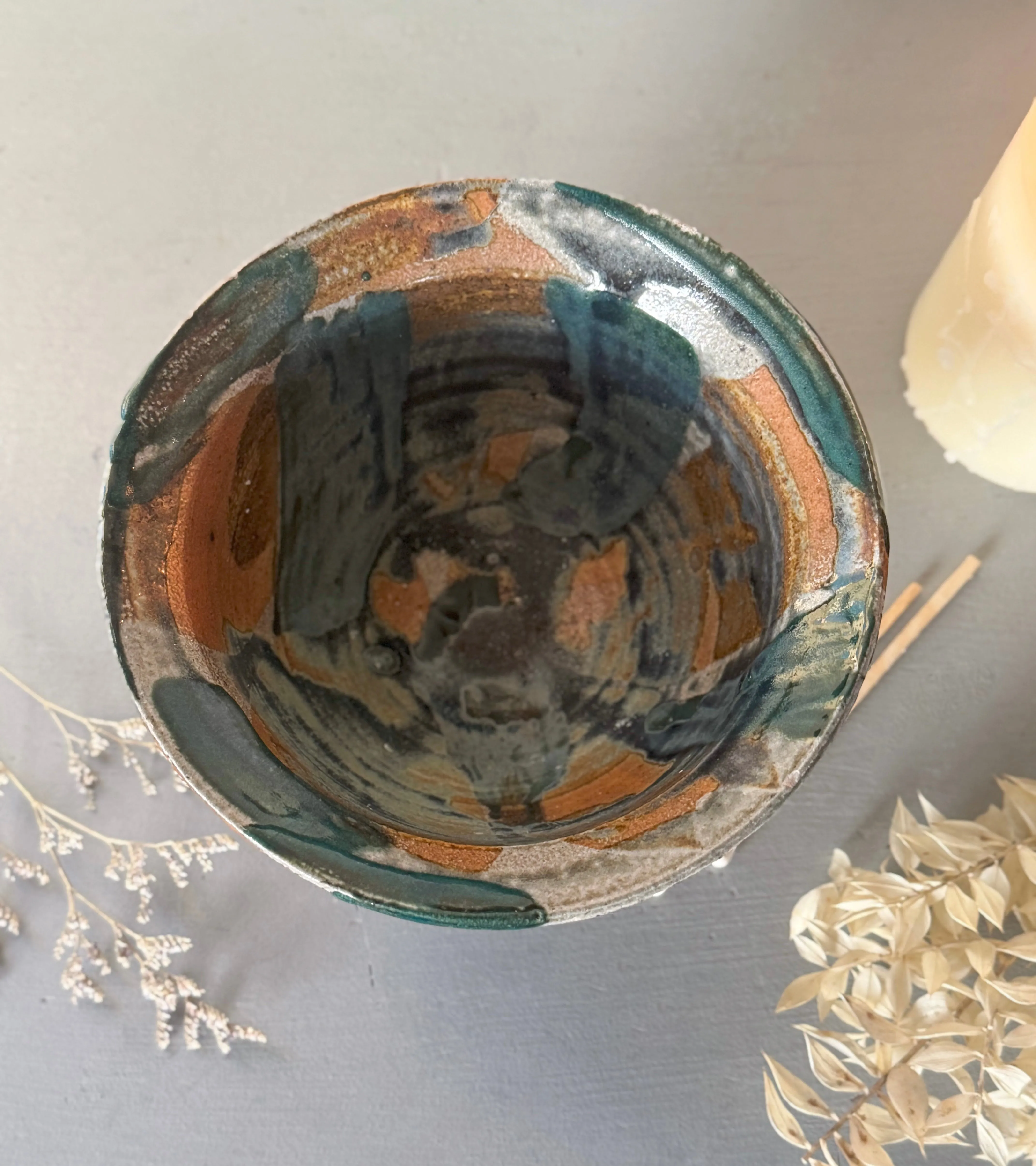 Vintage Studio Pottery Abstract Drip Glaze Bowl