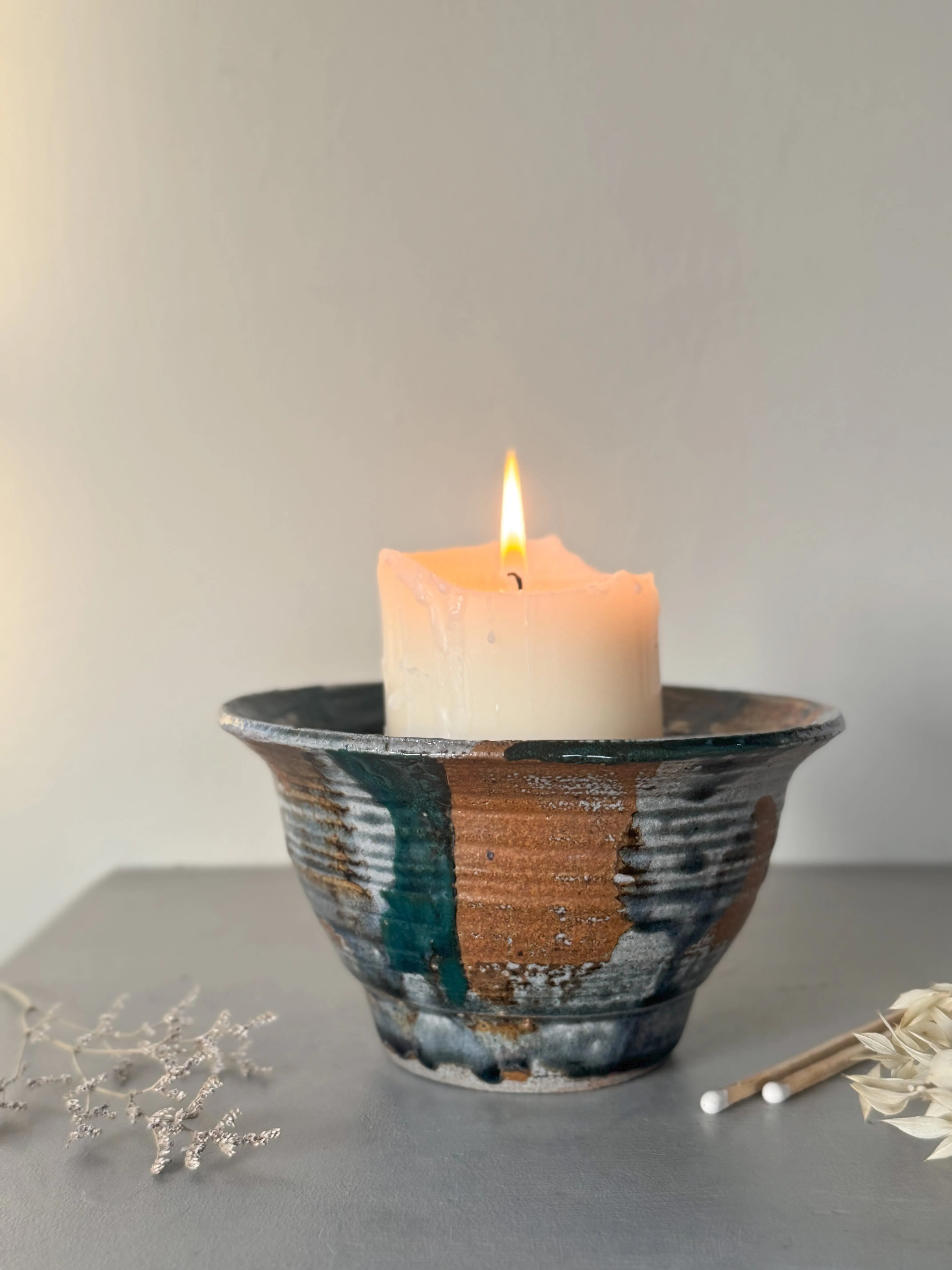 Vintage Studio Pottery Abstract Drip Glaze Bowl