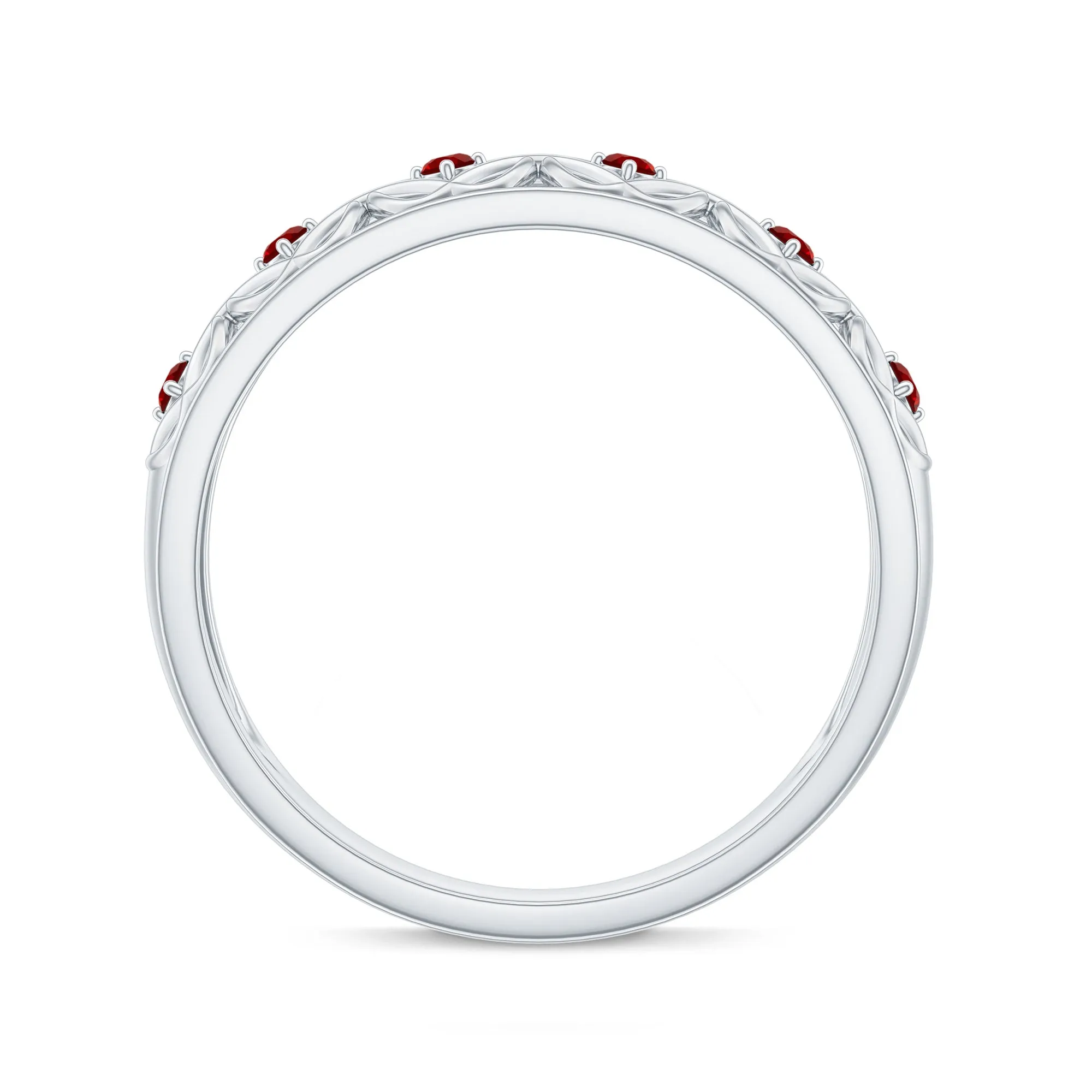 Vintage Style Created Ruby Celtic Knot Eternity Band Ring in Gold