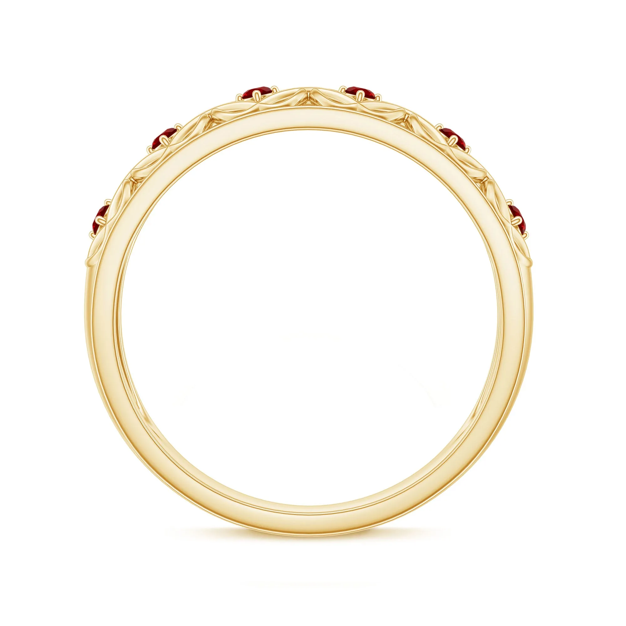 Vintage Style Created Ruby Celtic Knot Eternity Band Ring in Gold