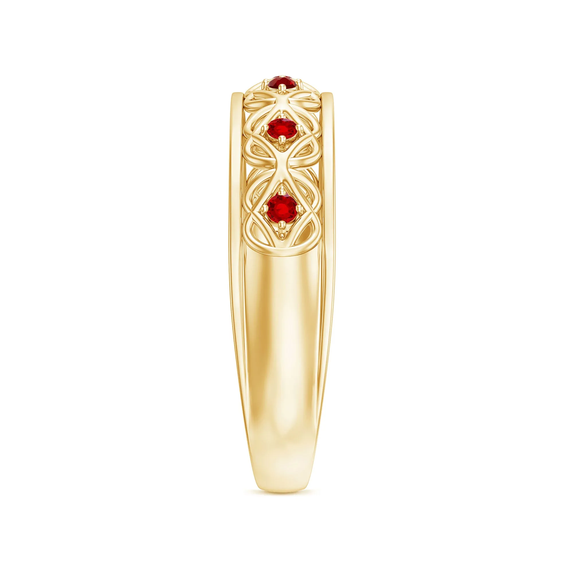 Vintage Style Created Ruby Celtic Knot Eternity Band Ring in Gold
