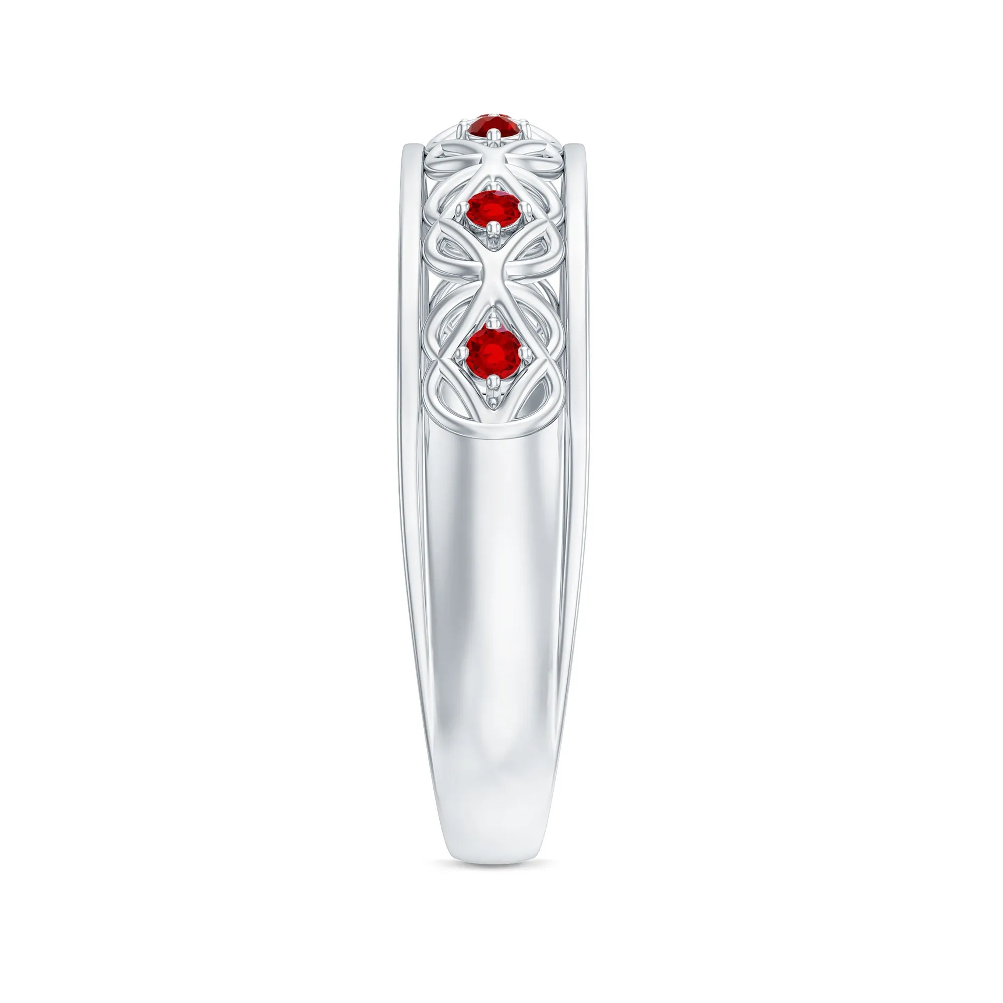 Vintage Style Created Ruby Celtic Knot Eternity Band Ring in Gold