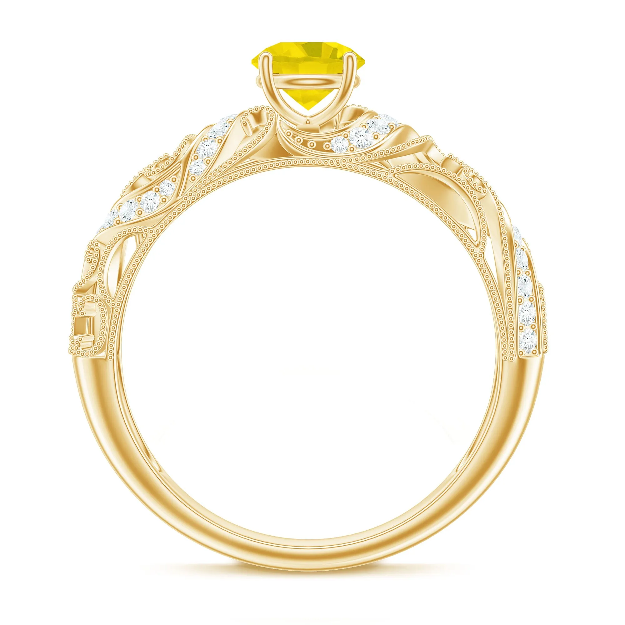 Vintage Style Yellow Sapphire Engagement Ring with Diamond
