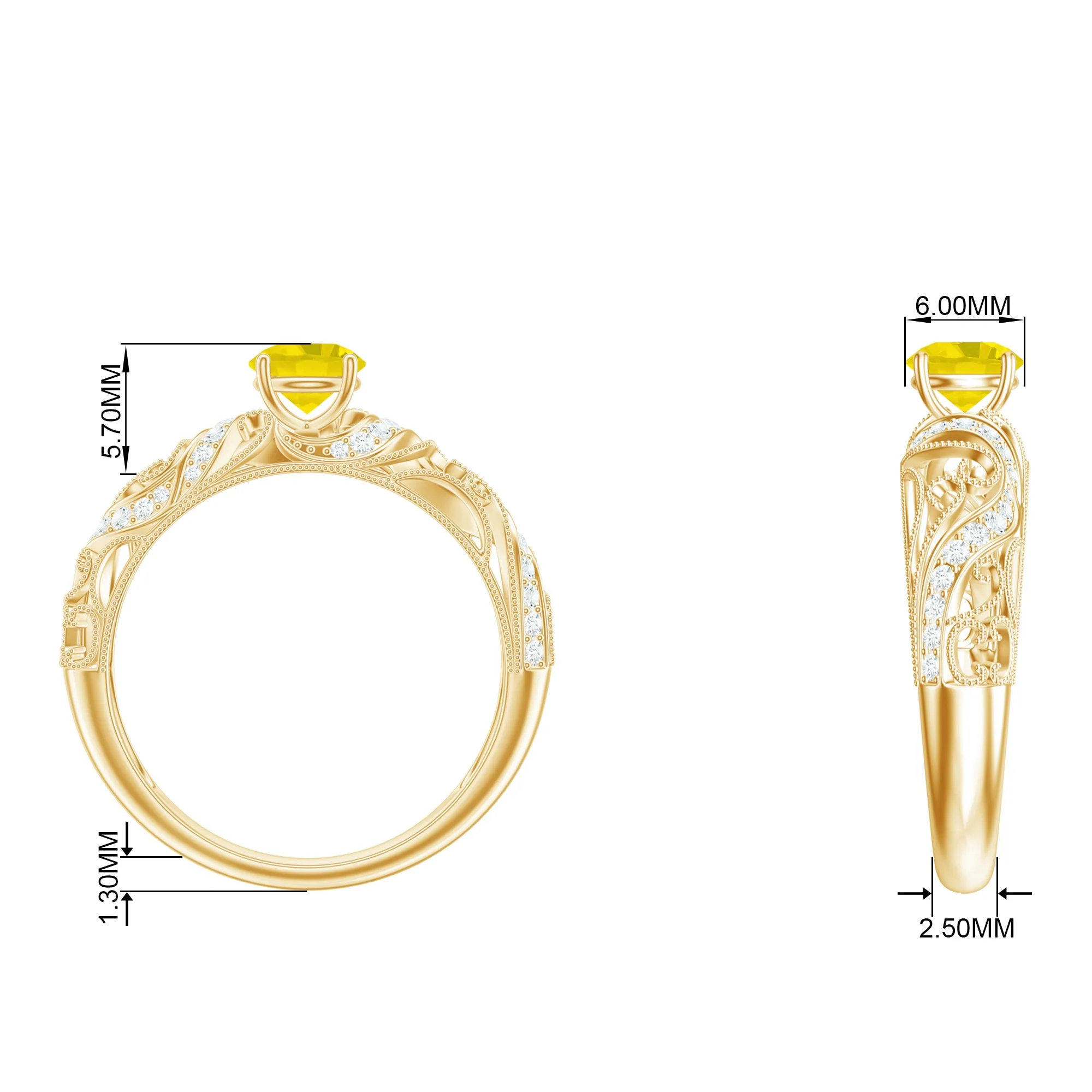Vintage Style Yellow Sapphire Engagement Ring with Diamond