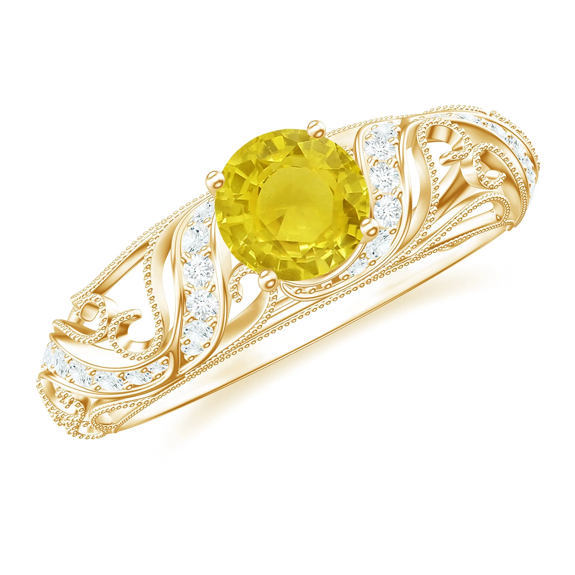 Vintage Style Yellow Sapphire Engagement Ring with Diamond