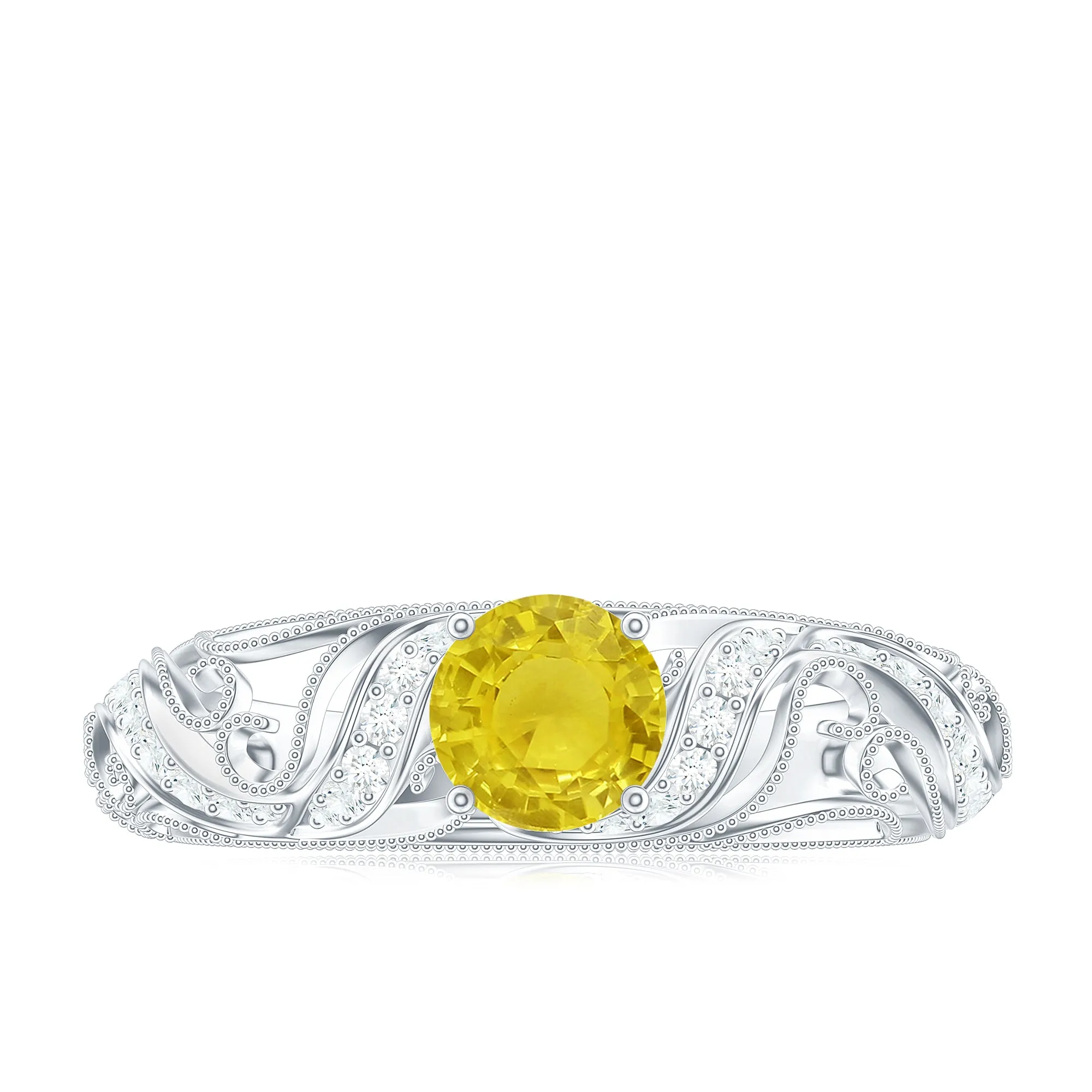 Vintage Style Yellow Sapphire Engagement Ring with Diamond