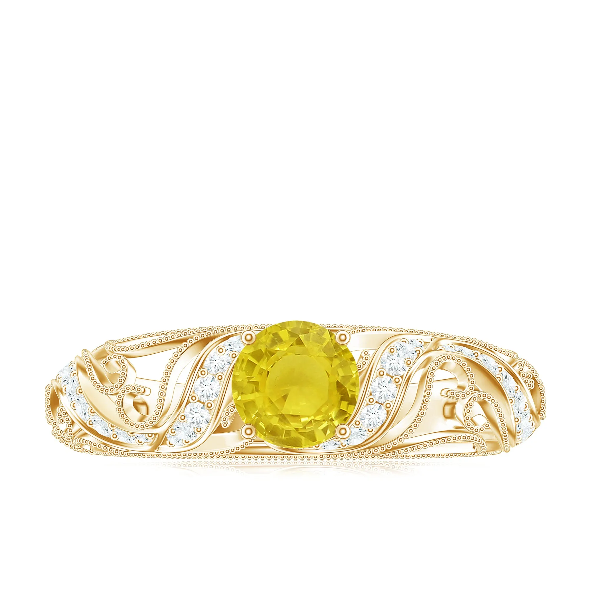 Vintage Style Yellow Sapphire Engagement Ring with Diamond