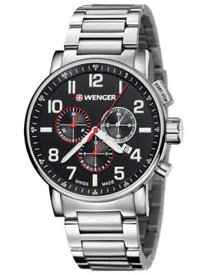 Wenger Mens Attitude Chronograph - Black Dial - Stainless Steel Case & Bracelet