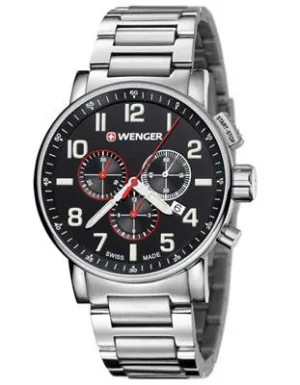 Wenger Mens Attitude Chronograph - Black Dial - Stainless Steel Case & Bracelet