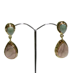 White Metal Gold Copper Amazonite & Rhodochrosite Earrings