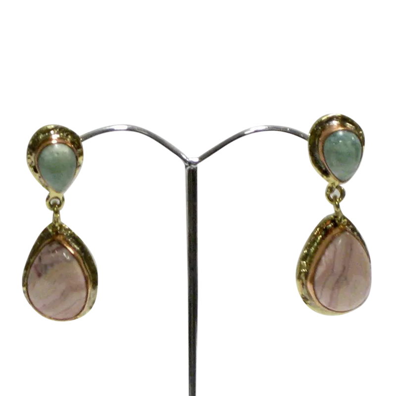 White Metal Gold Copper Amazonite & Rhodochrosite Earrings