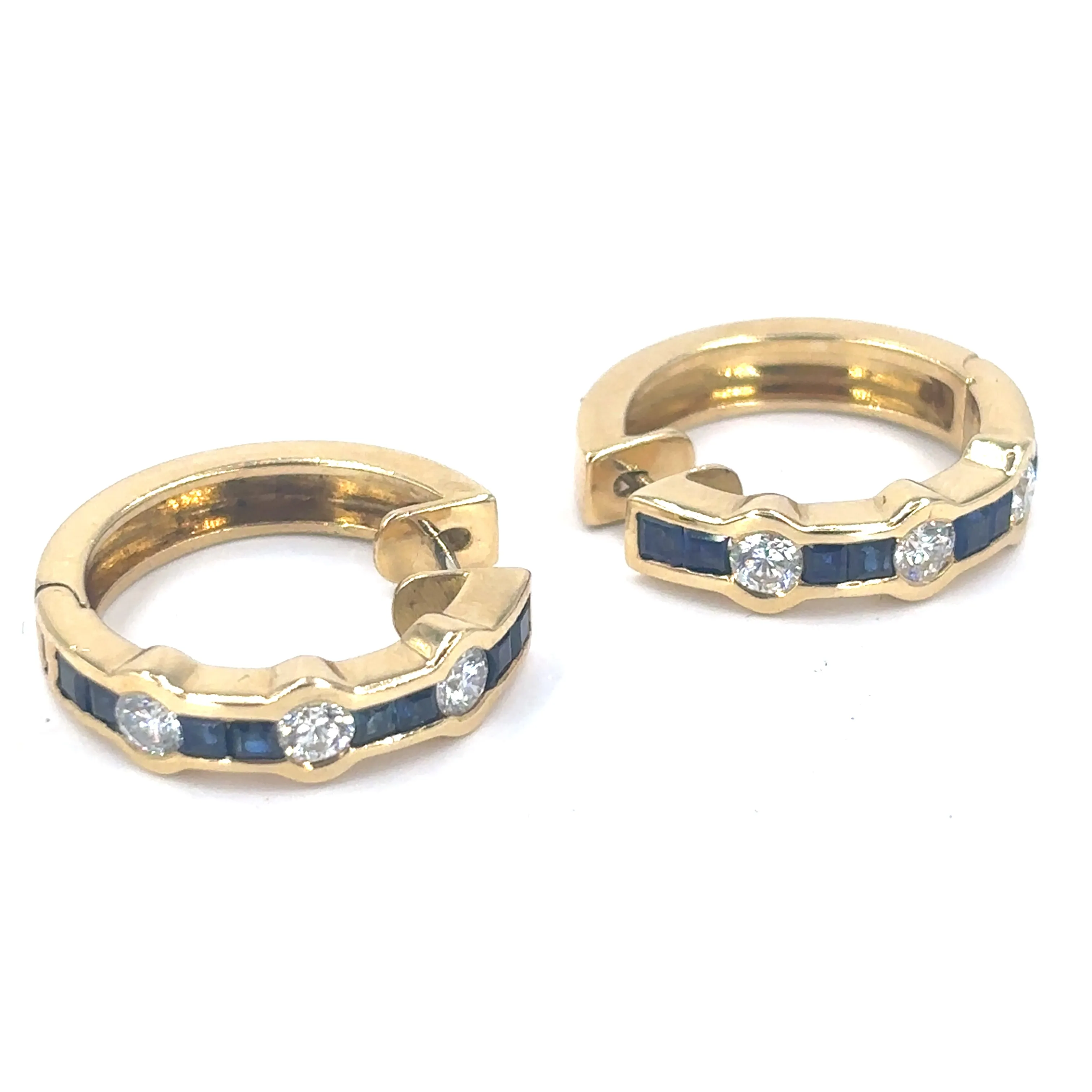 Women’s 18ct Yellow Gold Diamond Sapphire Cuff Hoop Earrings - 0.60ct