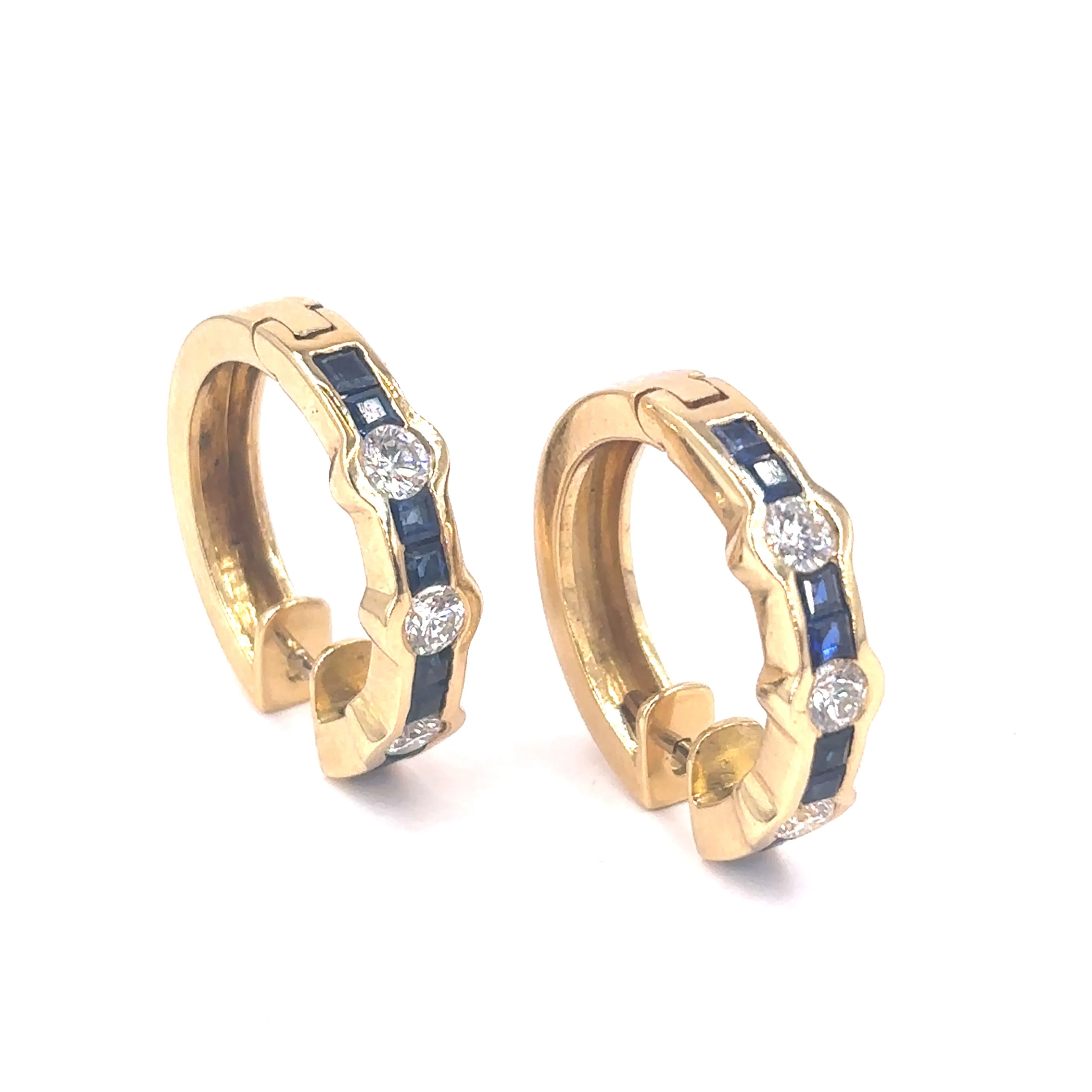 Women’s 18ct Yellow Gold Diamond Sapphire Cuff Hoop Earrings - 0.60ct