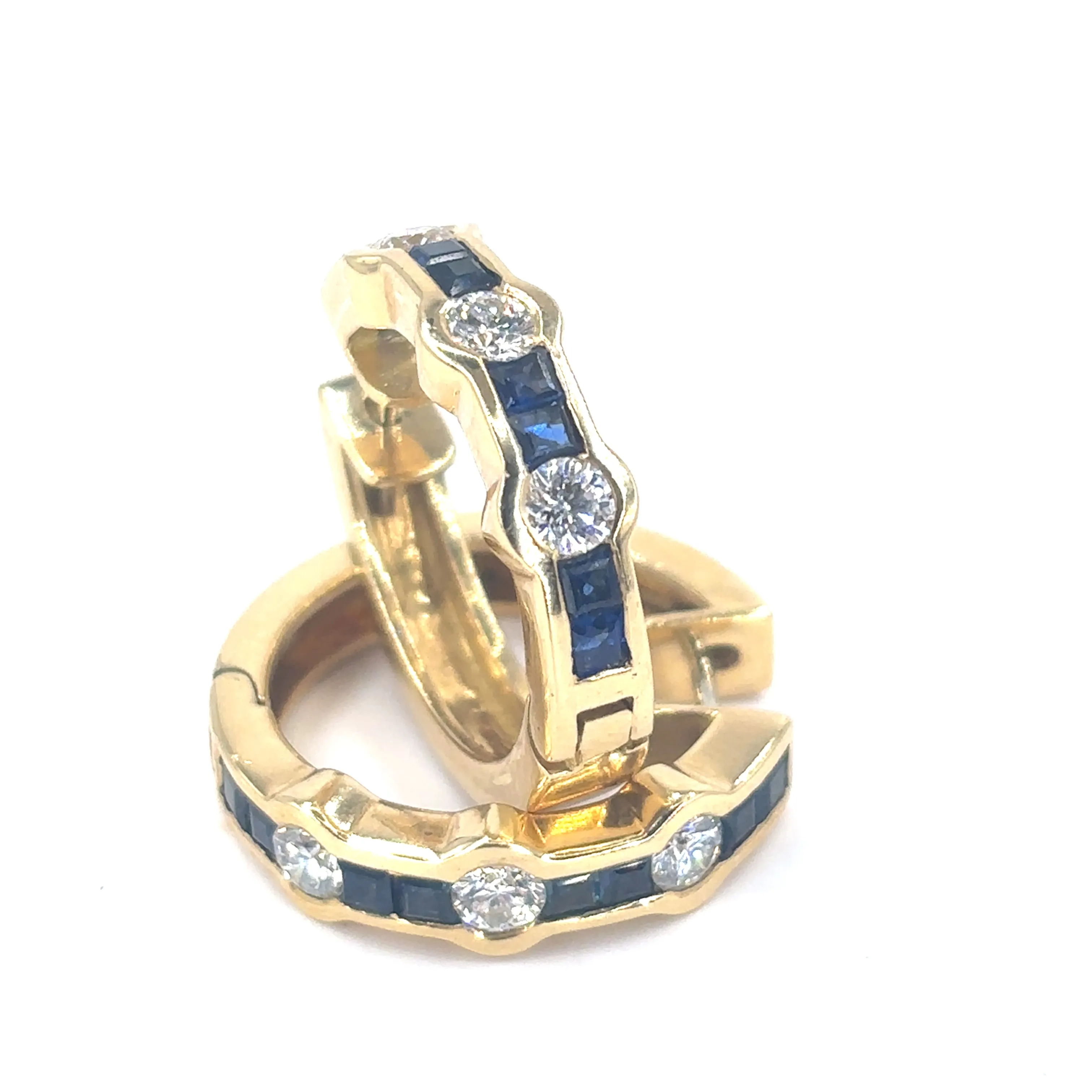Women’s 18ct Yellow Gold Diamond Sapphire Cuff Hoop Earrings - 0.60ct