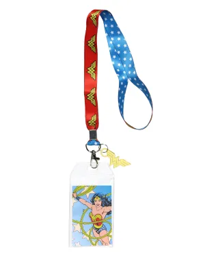 Wonder Woman Lanyard with Metal Charm and Clear ID Holder
