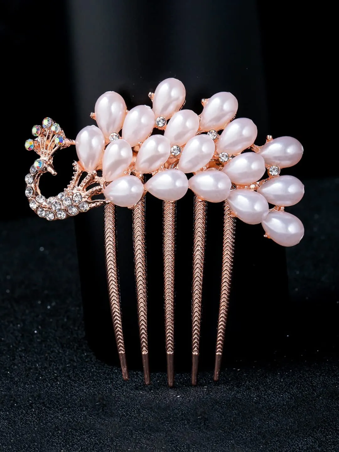 Yellow Chimes Comb Pin for Women Hair Accessories for Women Comb Clips for Hair for Women Rosegold Crystal Hair Pin Peacock Shaped Bridal Hair Accessories for Wedding Side Pin / Comb Pin / Juda Pin Accessories for Women